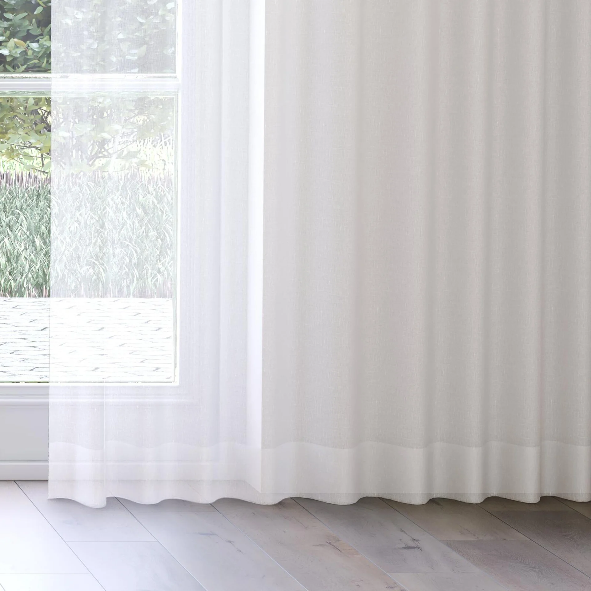 Bottom view of Cavalier Ivory, on curtain rail