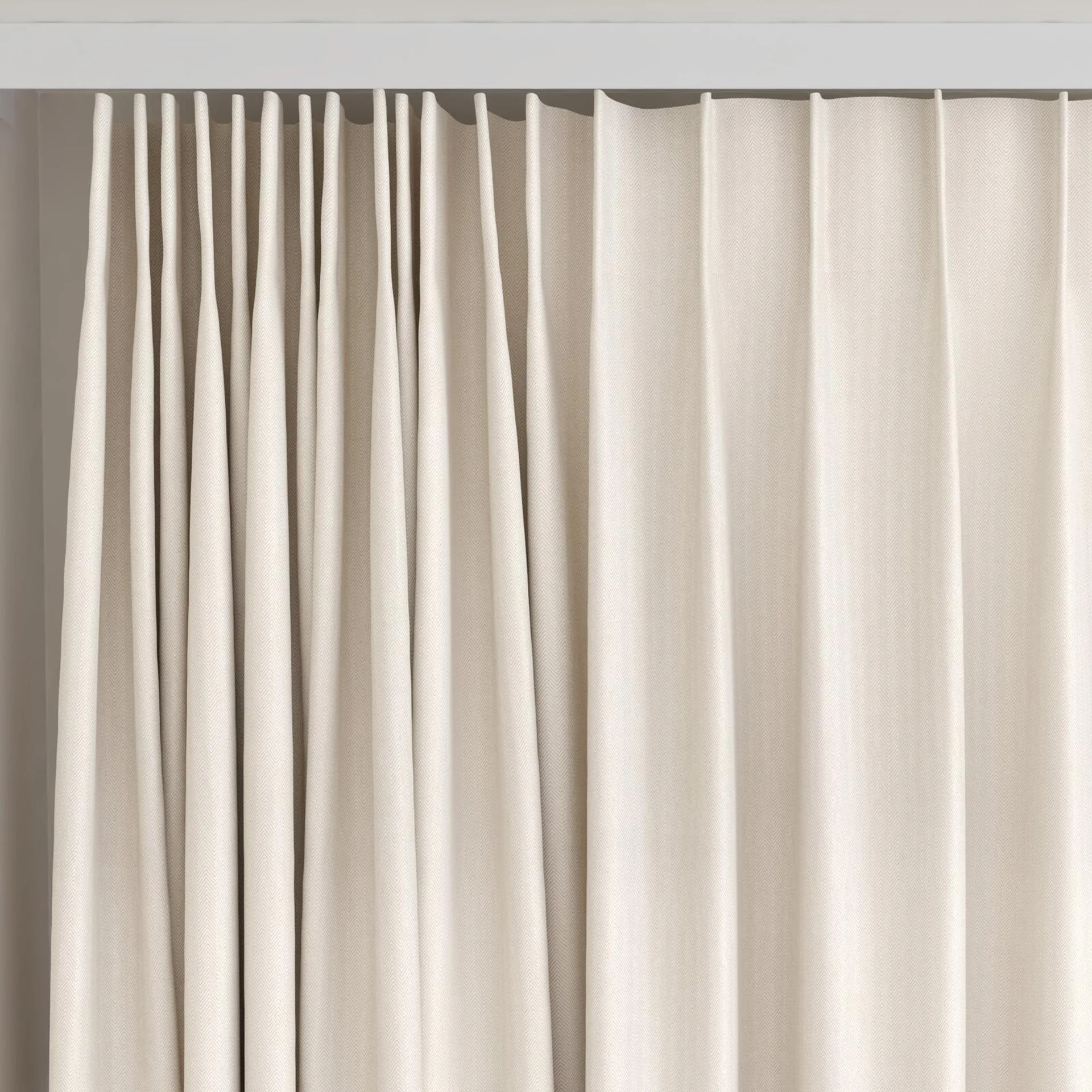 Top view of Temperament Ecru, on curtain rail