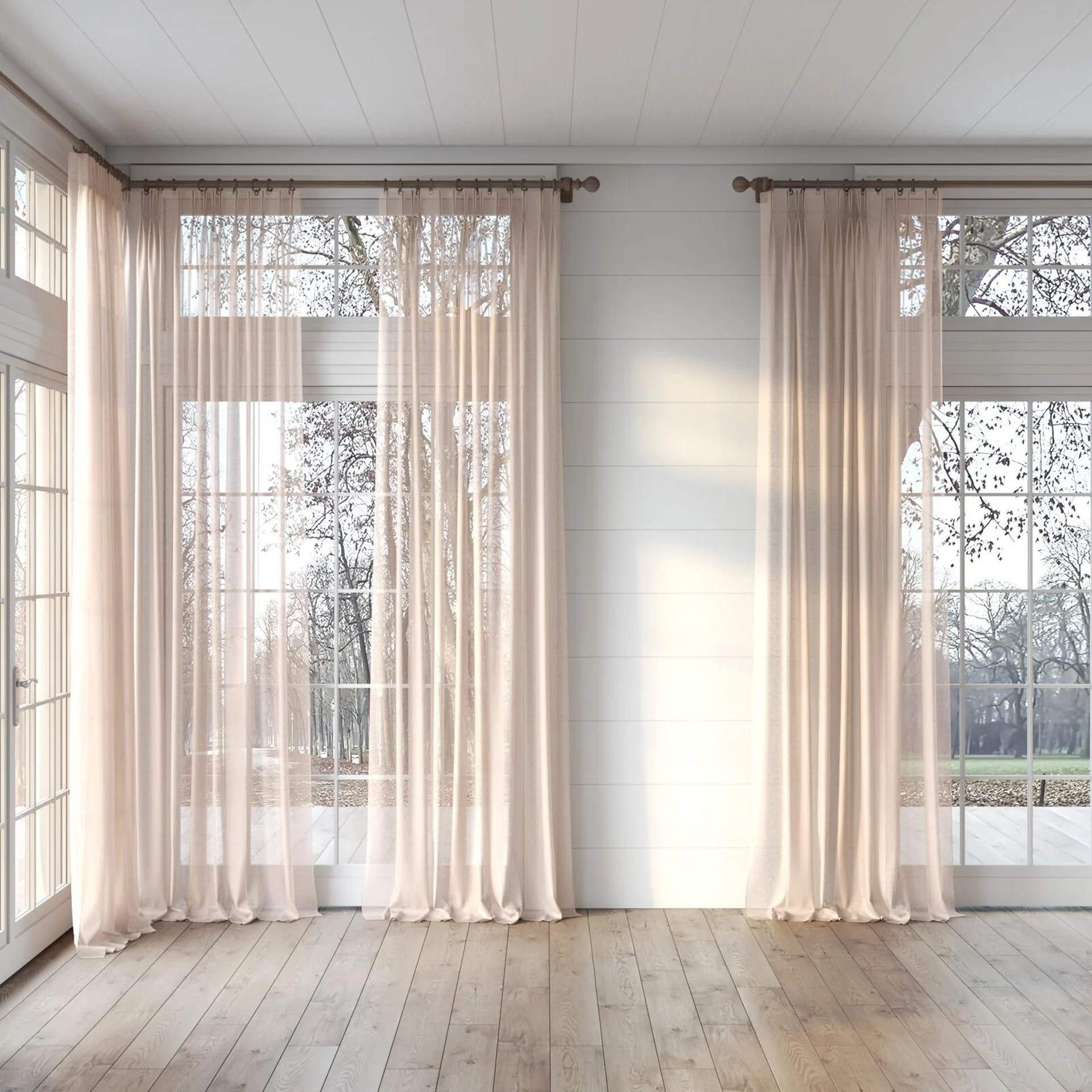 Full view of Reverie Blush, puddled, on curtain rod
