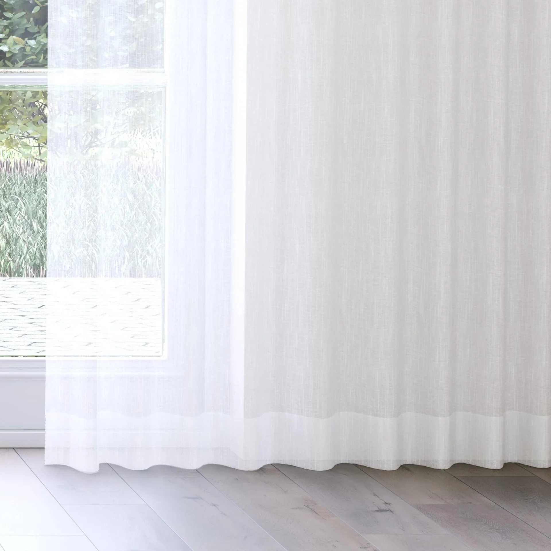 Bottom view of Rhythm Whitewash, on curtain rail