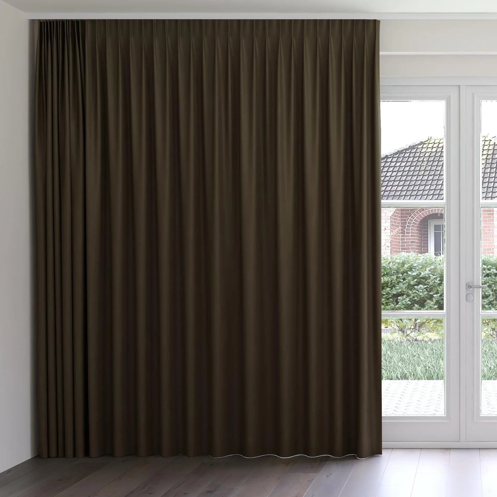 Front view of Vela Mink, on curtain rail