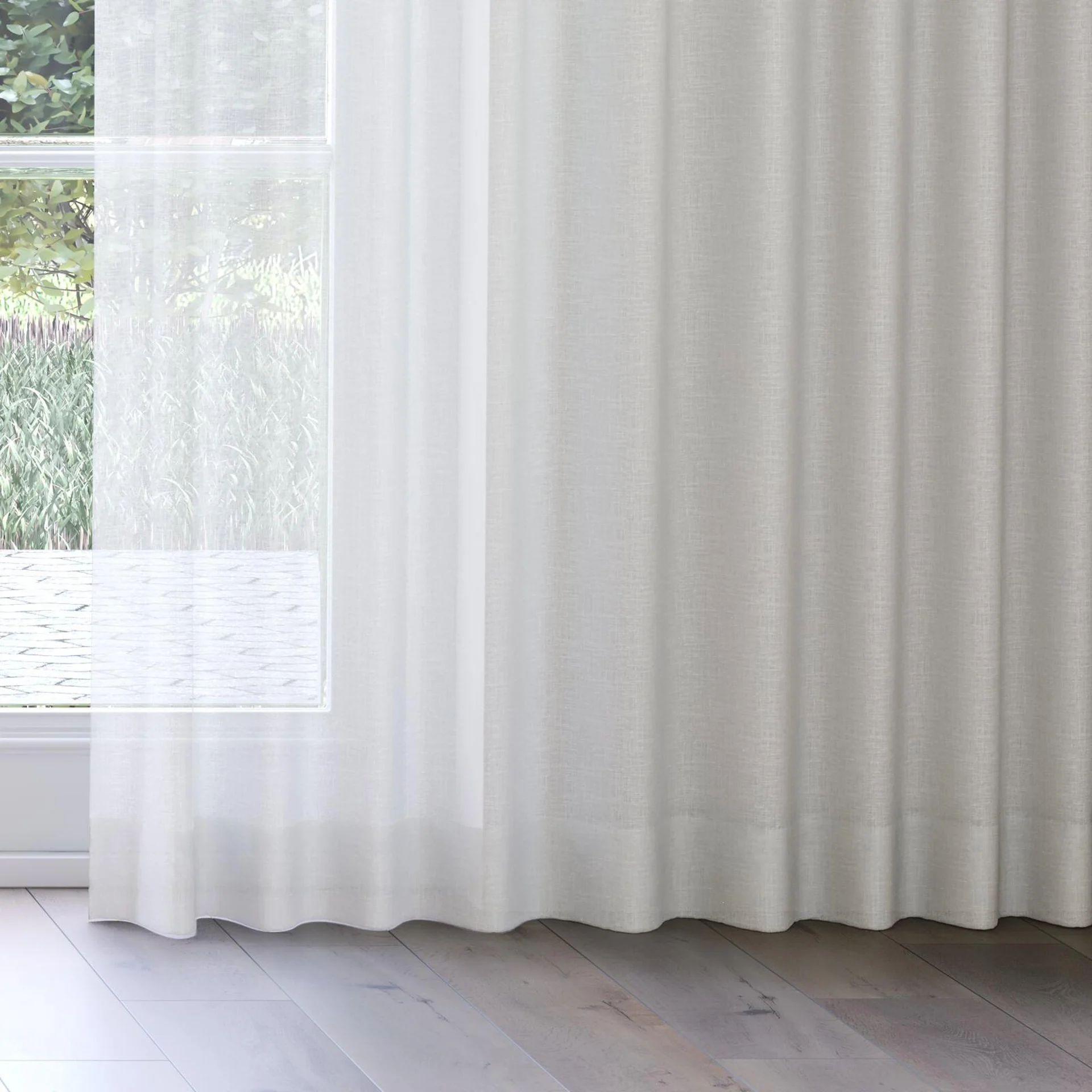 Bottom view of Uno Linen, on curtain rail