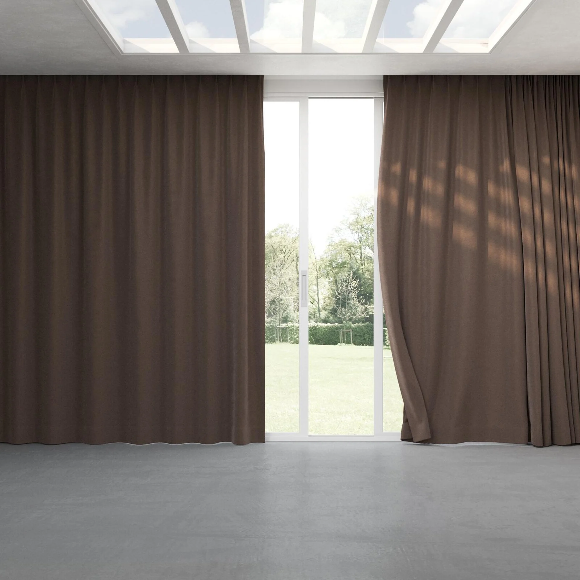 Full view of Moon Chocolate, pinch pleat
