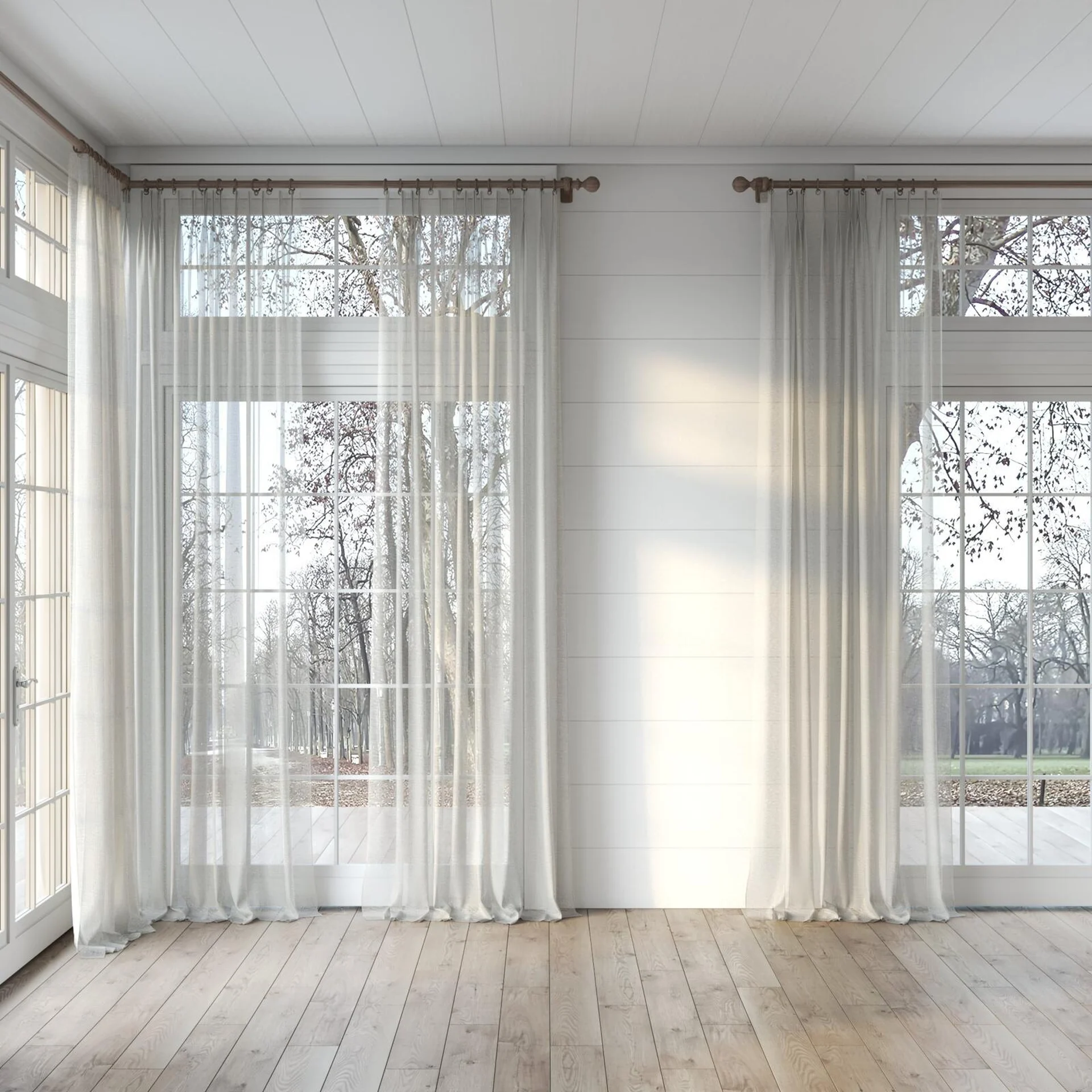 Full view of Radiant Sand, puddled, on curtain rod