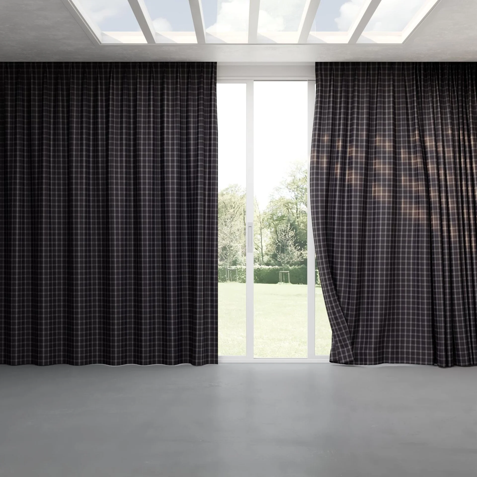 Full view of Southport Black, pinch pleat