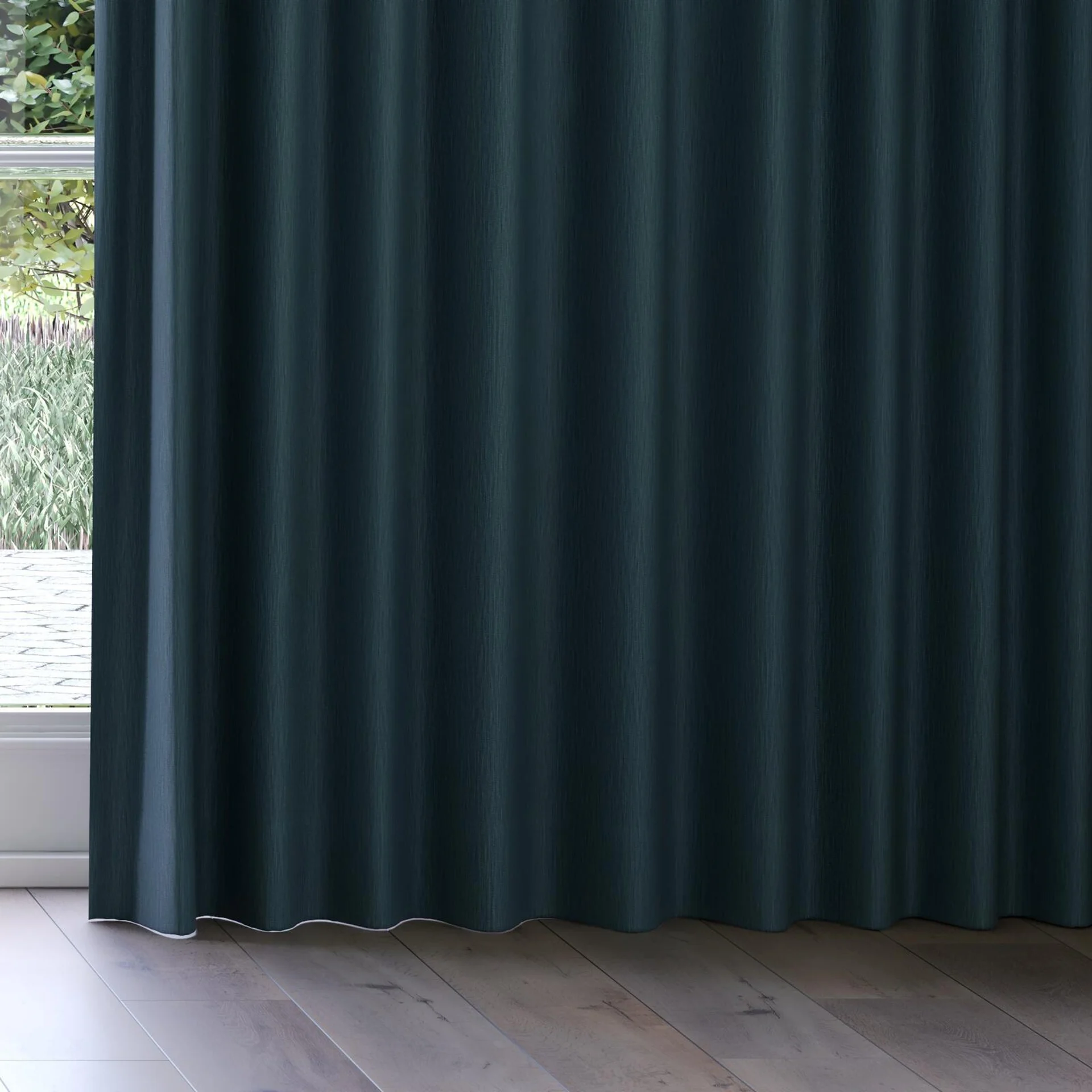 Bottom view of Tuxedo Peacock, on curtain rail