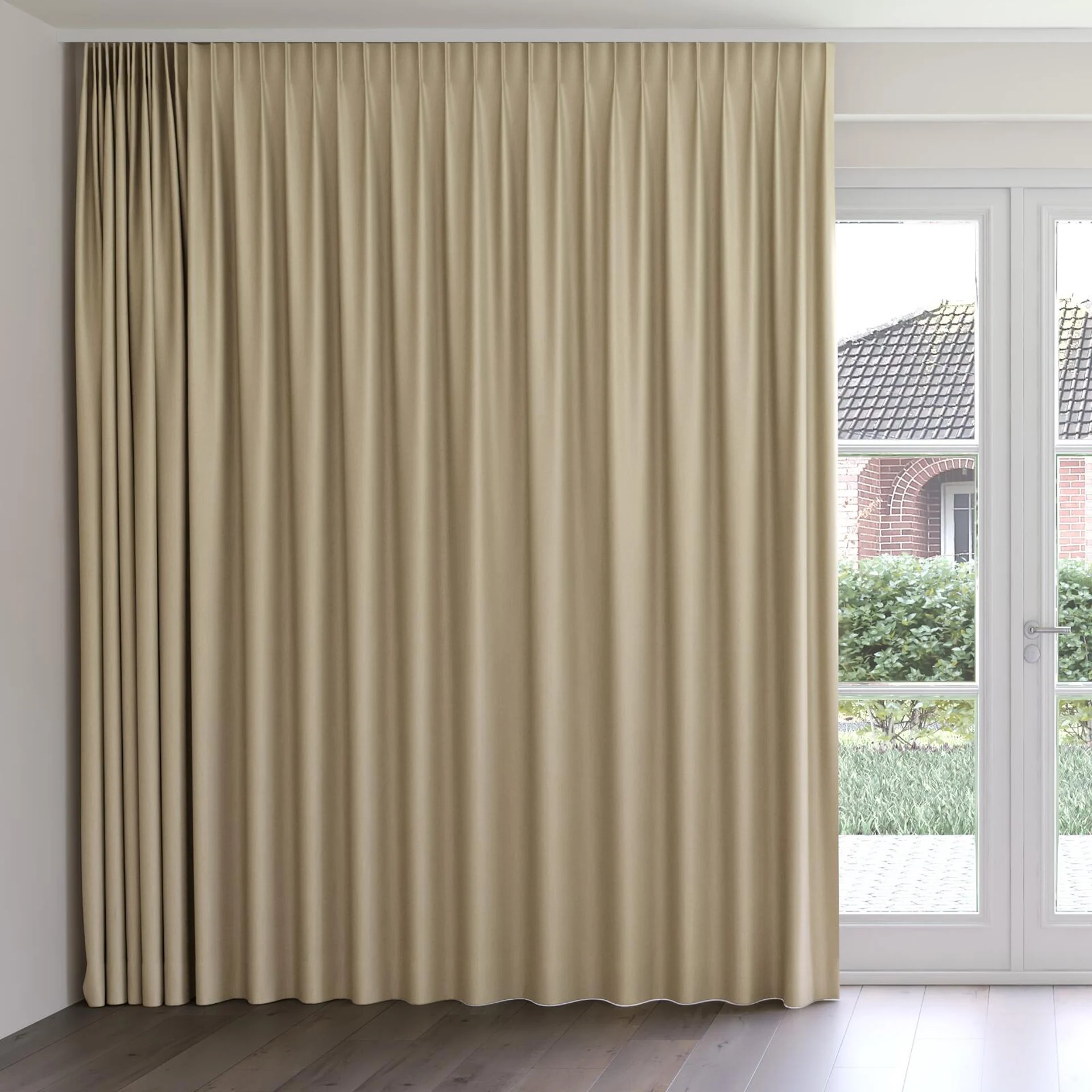 Front view of Grove Sand, on curtain rail
