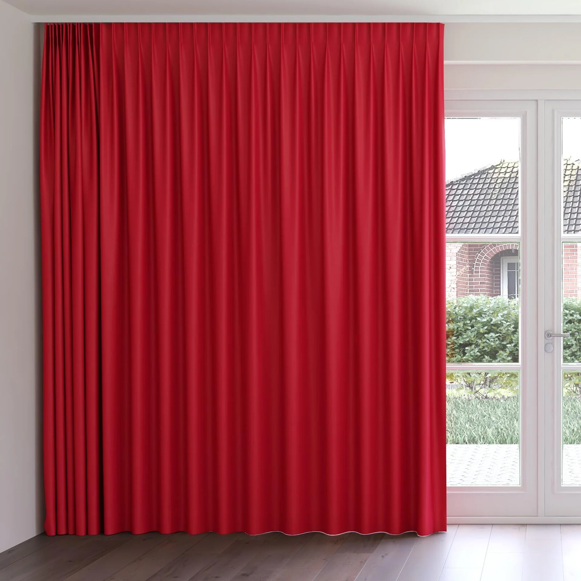 Front view of Blockbuster Ribbon, on curtain rail