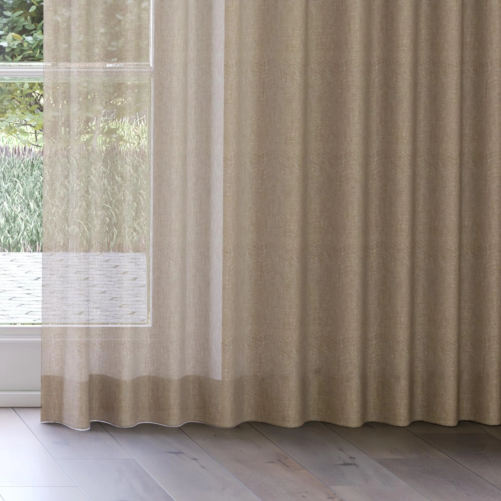 Bottom view of Gesso Lino Bamboo, on curtain rail