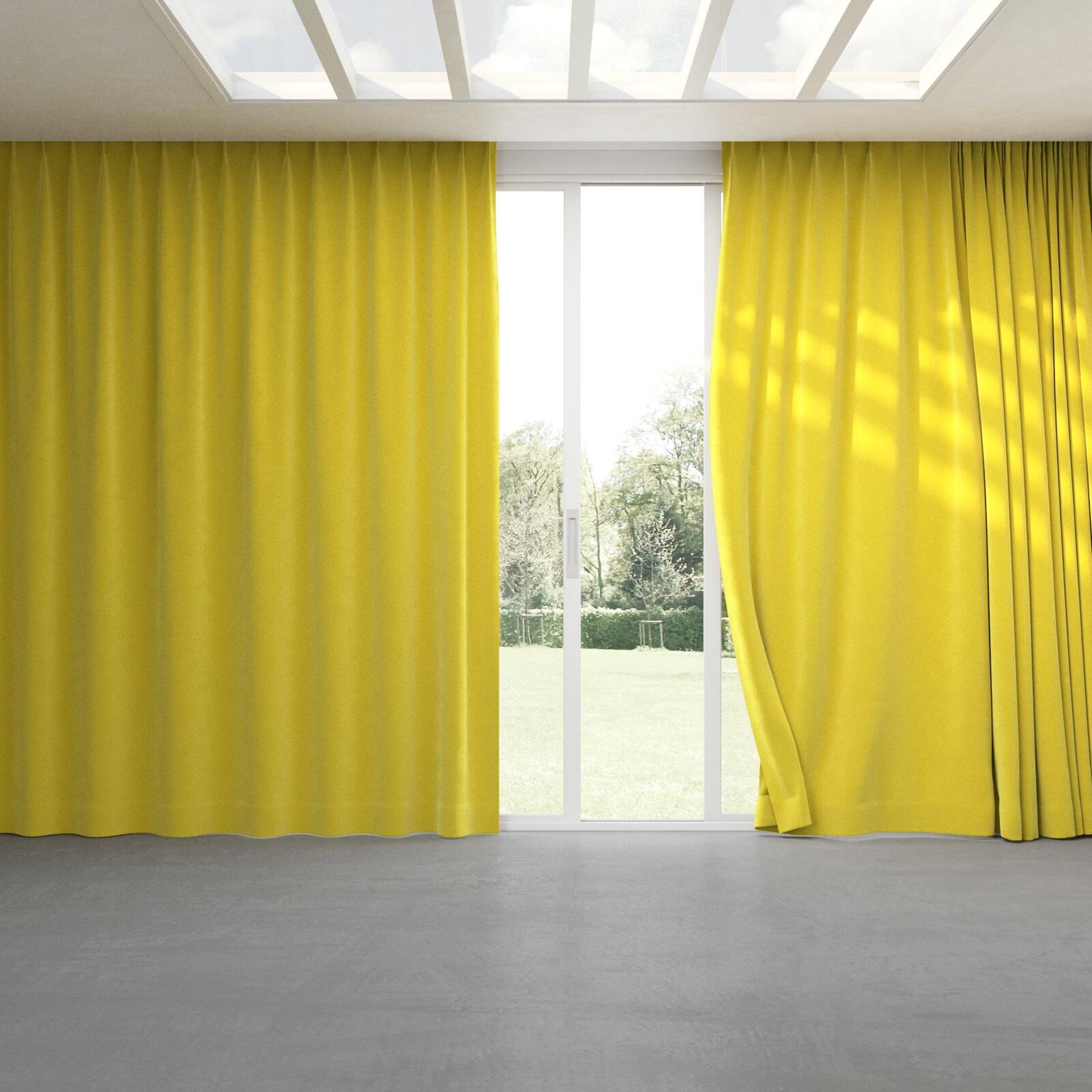 Full view of Moon Mimosa, pinch pleat