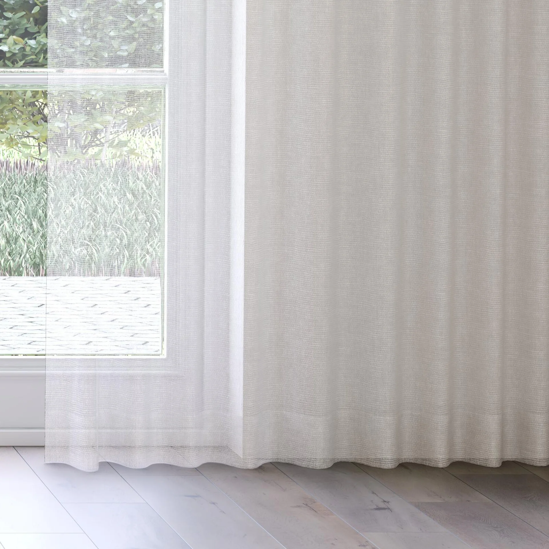 Bottom view of Kensho Linen, on curtain rail