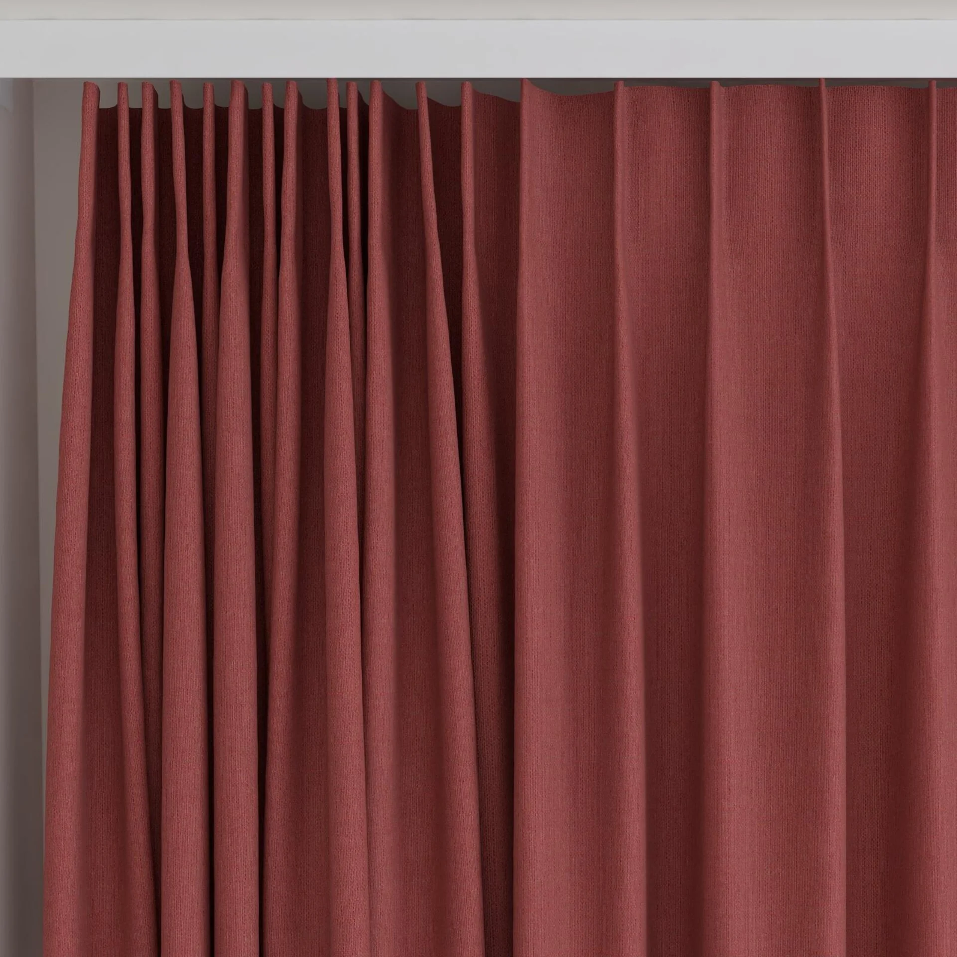 Top view of Darkness Cherry, on curtain rail