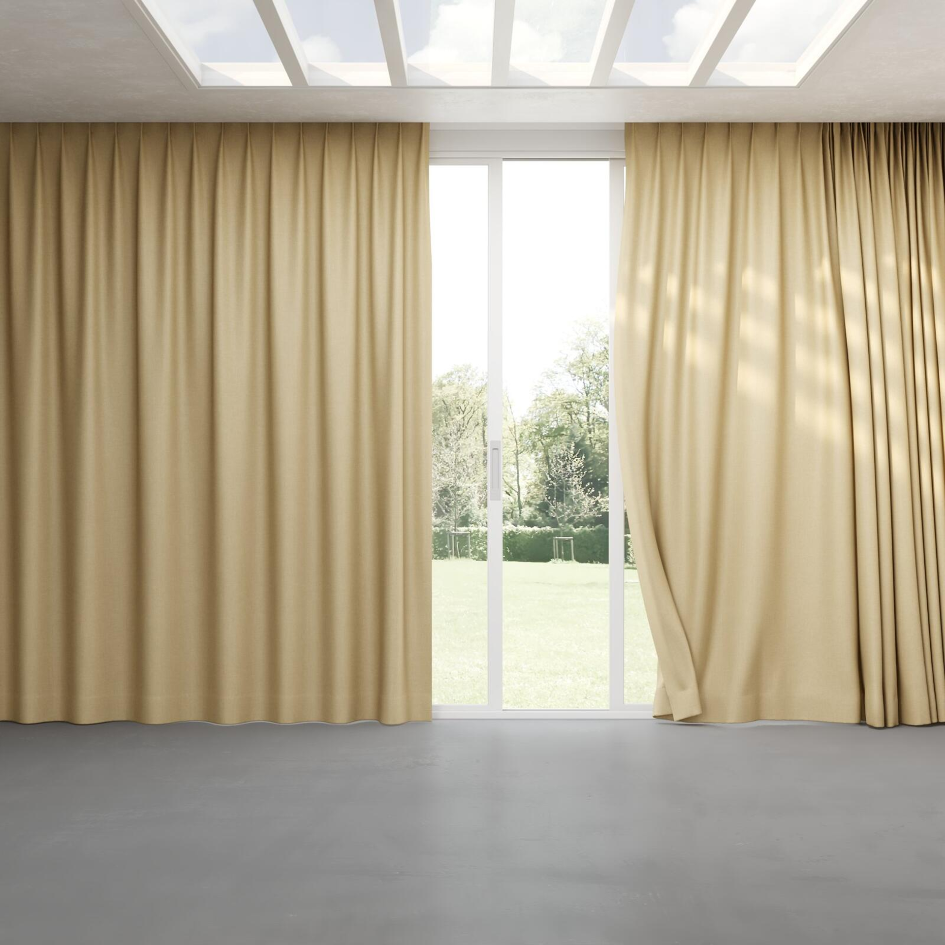 Full view of Cushy Camel, pinch pleat