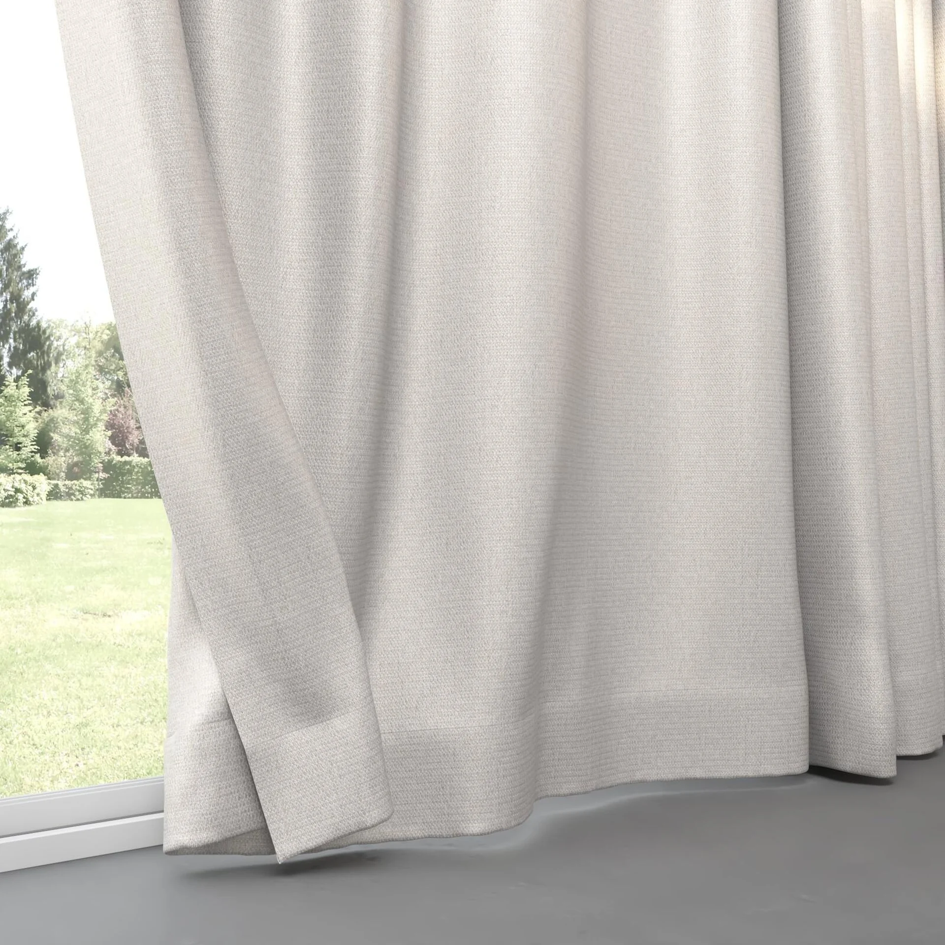 Bottom view of Kennedy II Blackout Parchment, pinch pleat