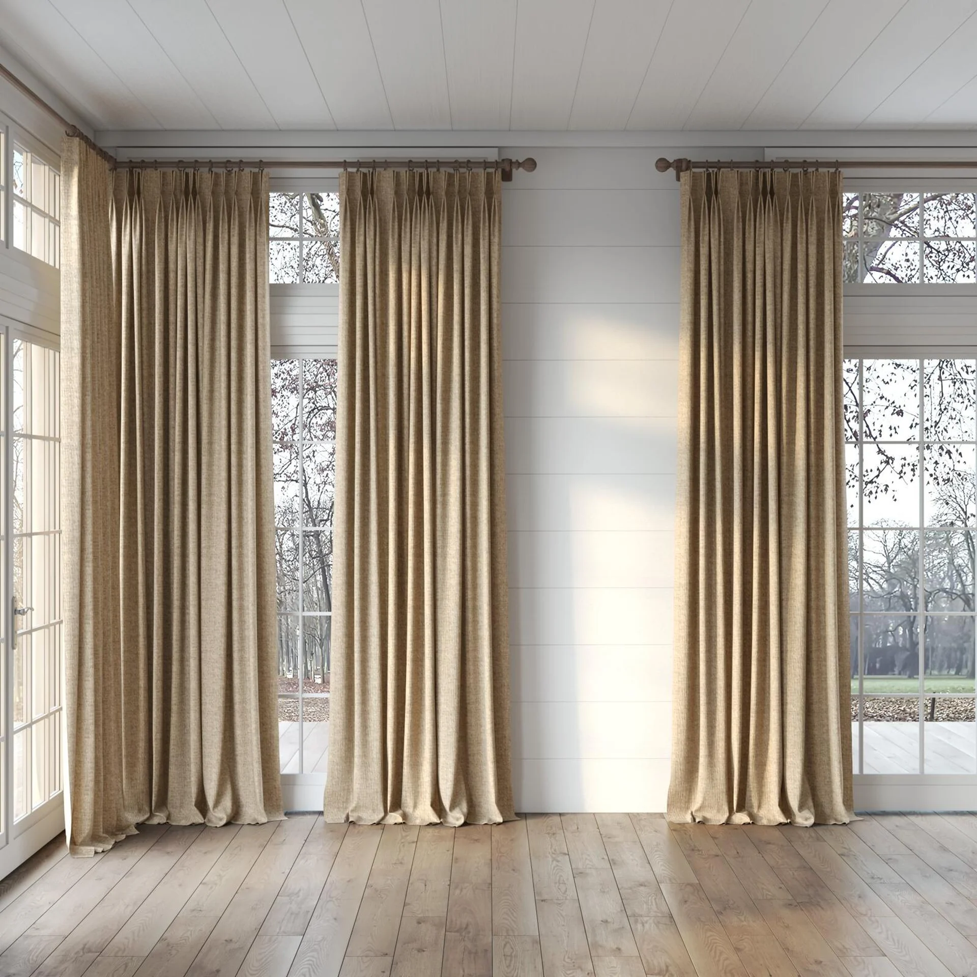Full view of Earthwild Camel, puddled, on curtain rod