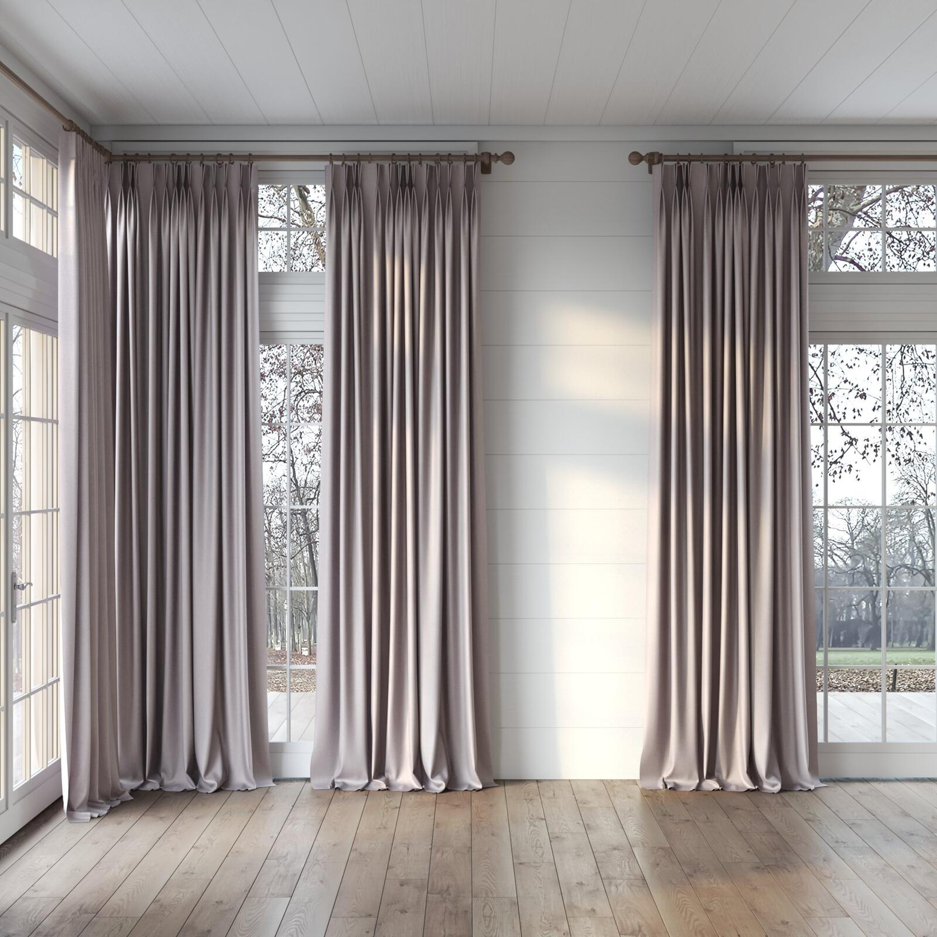 Full view of Tonga Pewter, puddled, on curtain rod