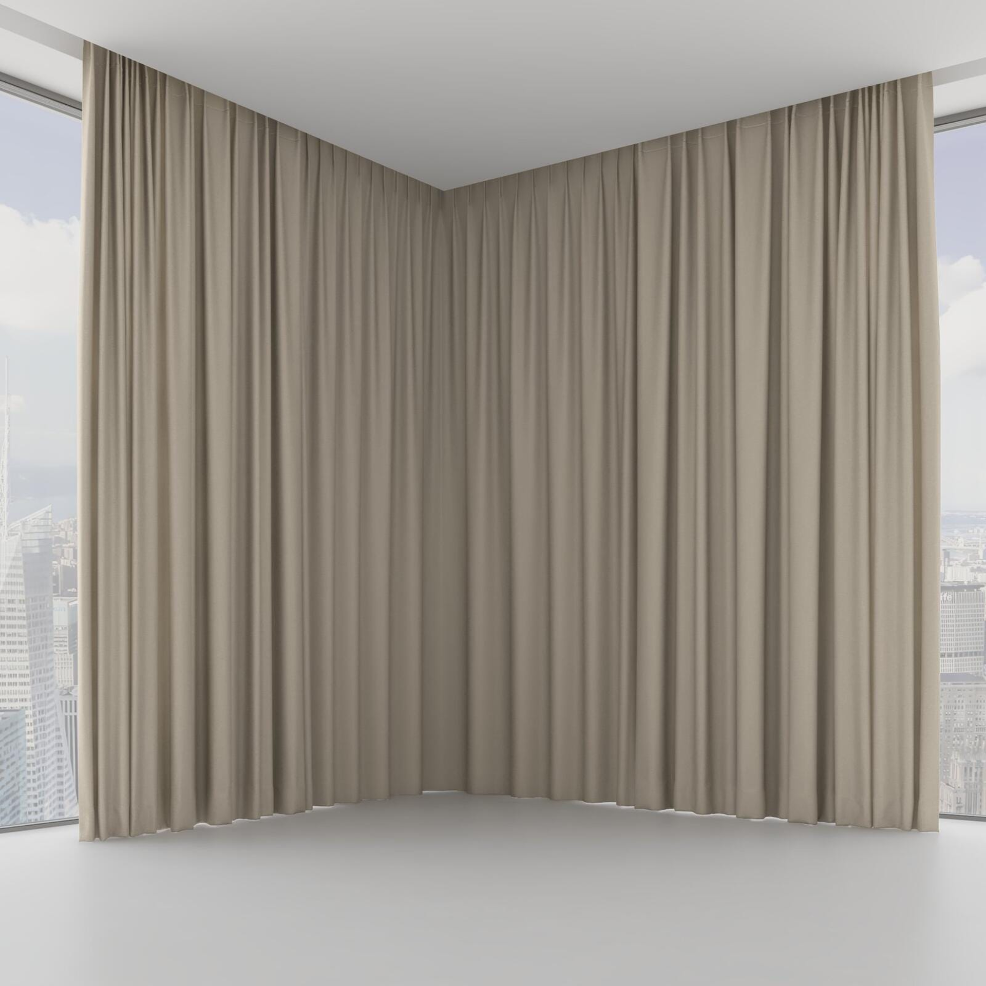 Front view of Atelier Linen, on hidden rail