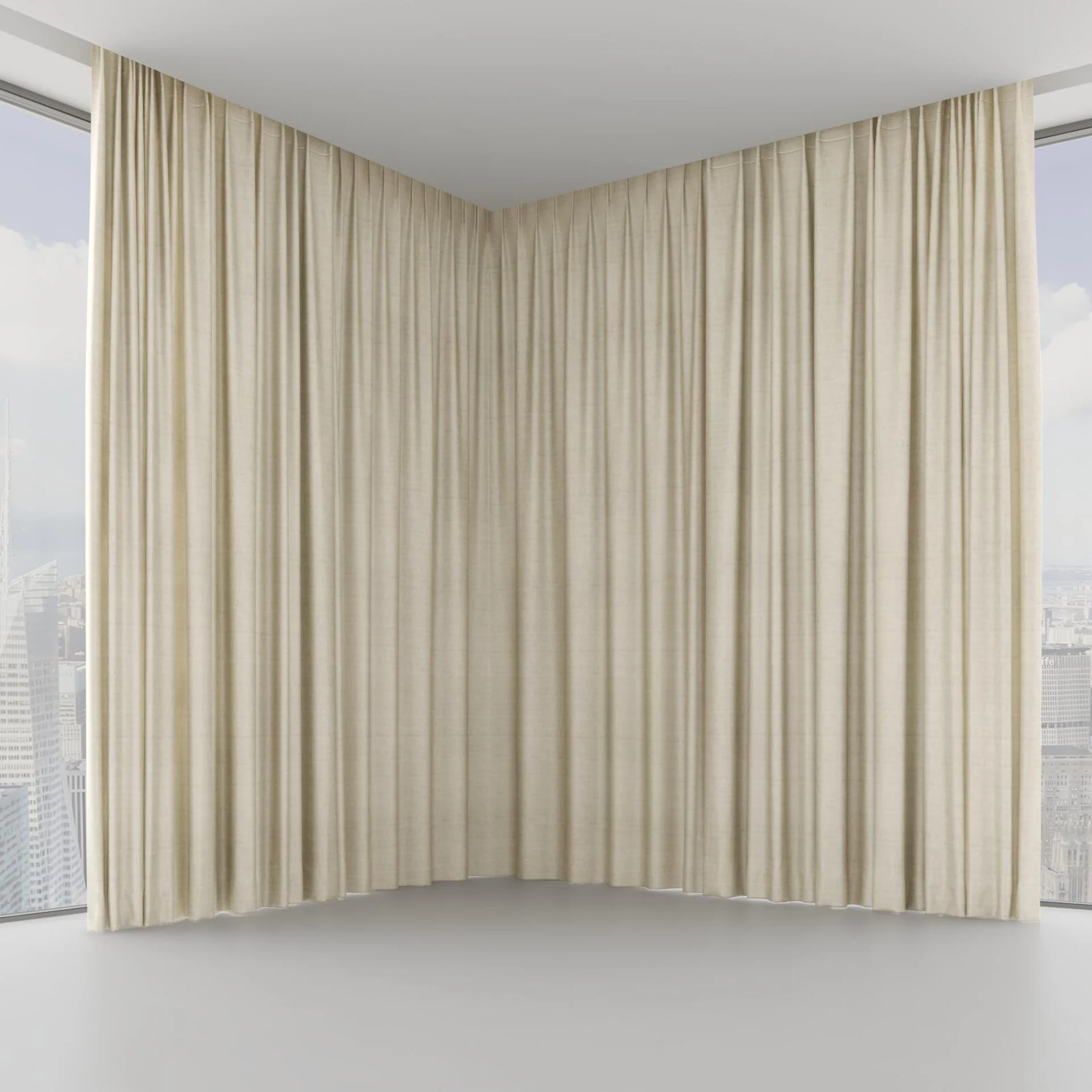 Front view of Zircon Linen, on hidden rail