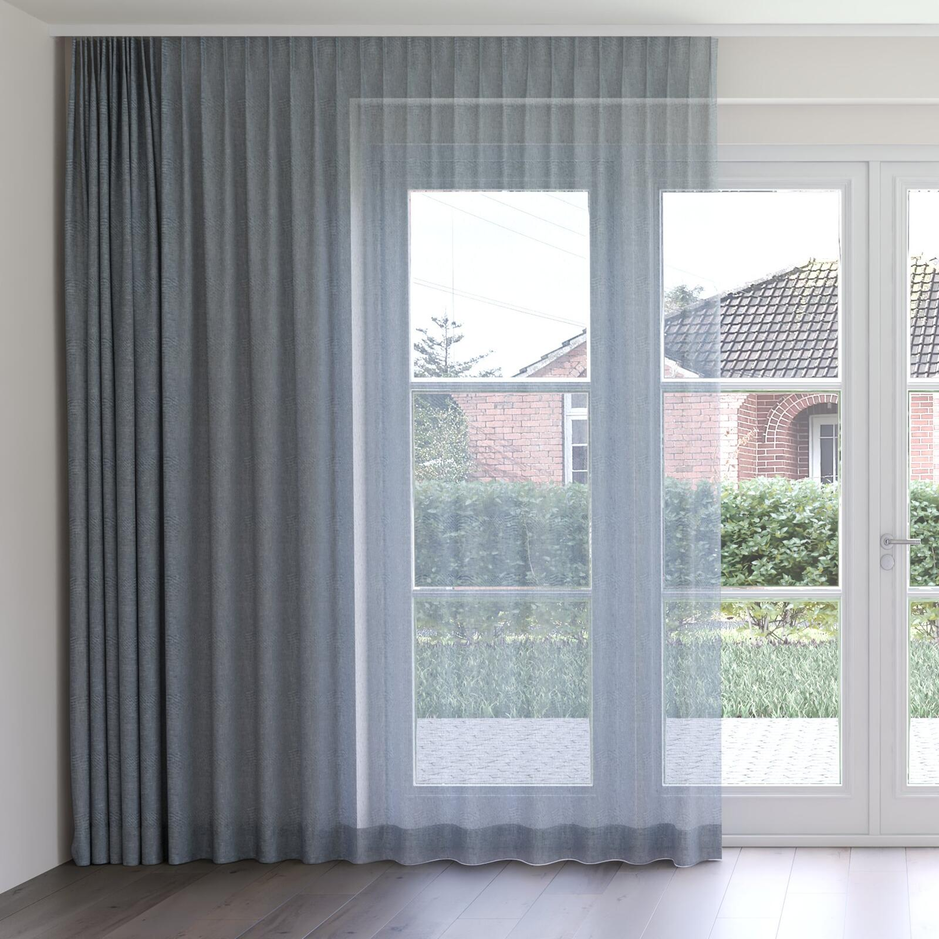 Front view of Gesso Lino Oceania, on curtain rail