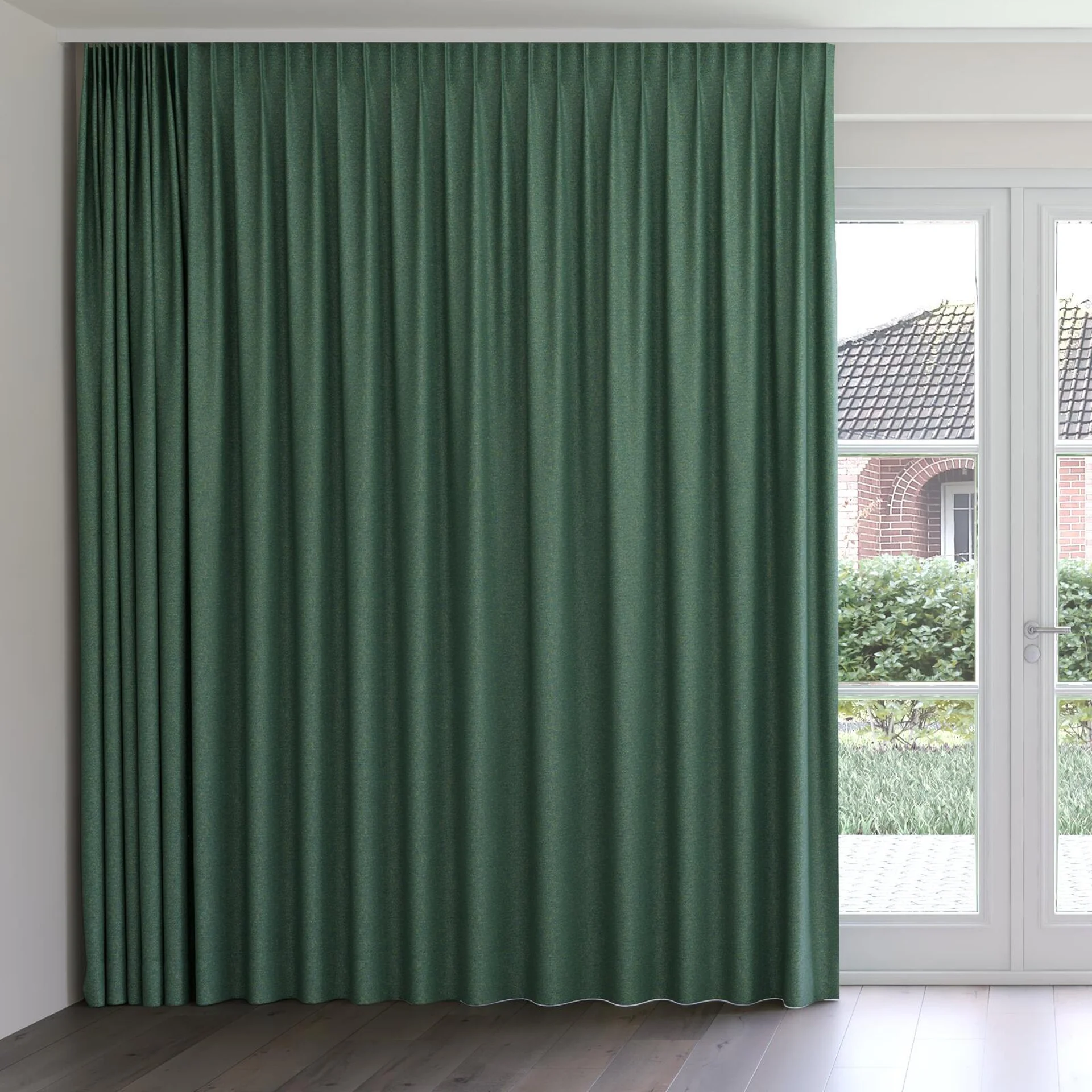Front view of Bora Bora Aquamarine, on curtain rail