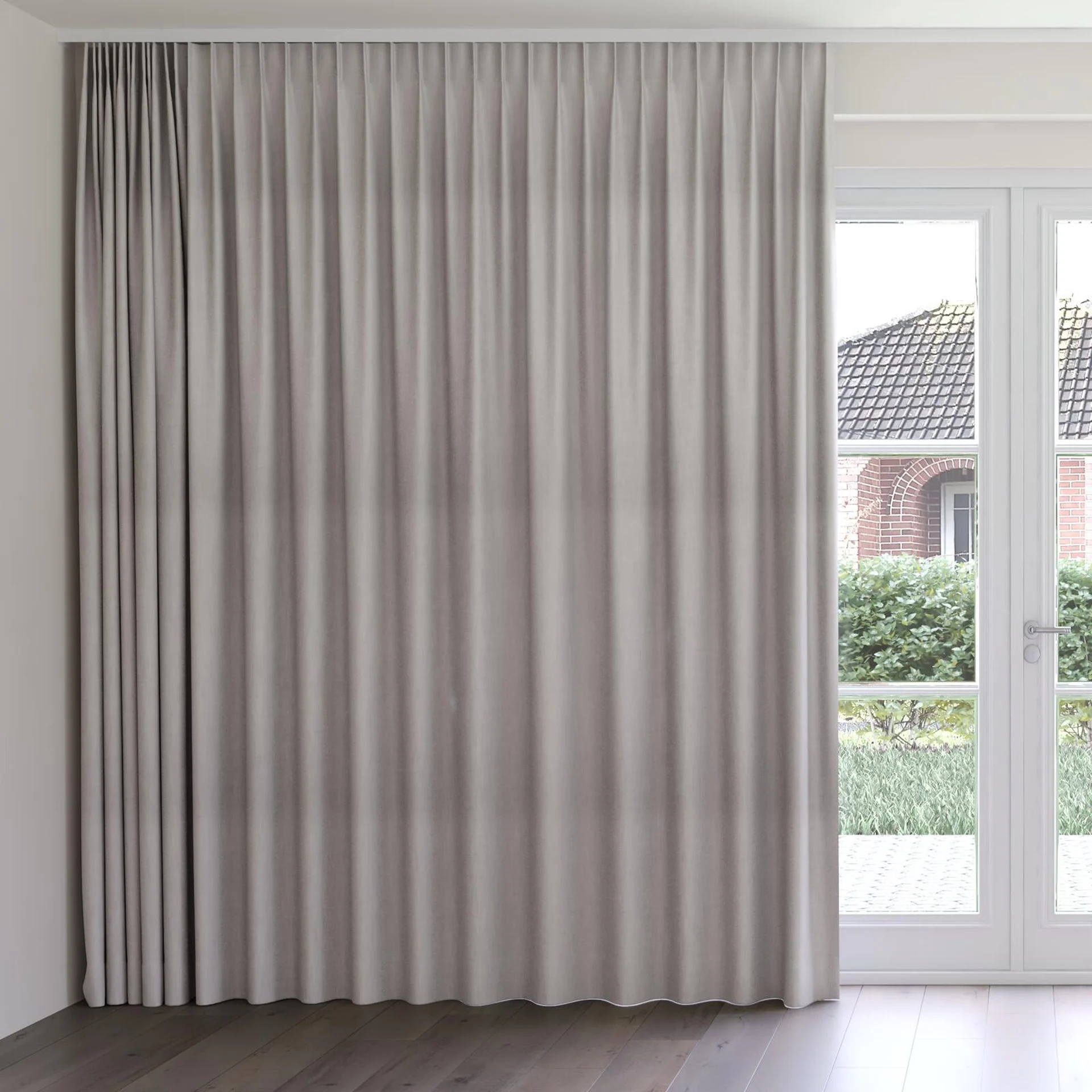 Front view of Lexicon Aluminium, on curtain rail