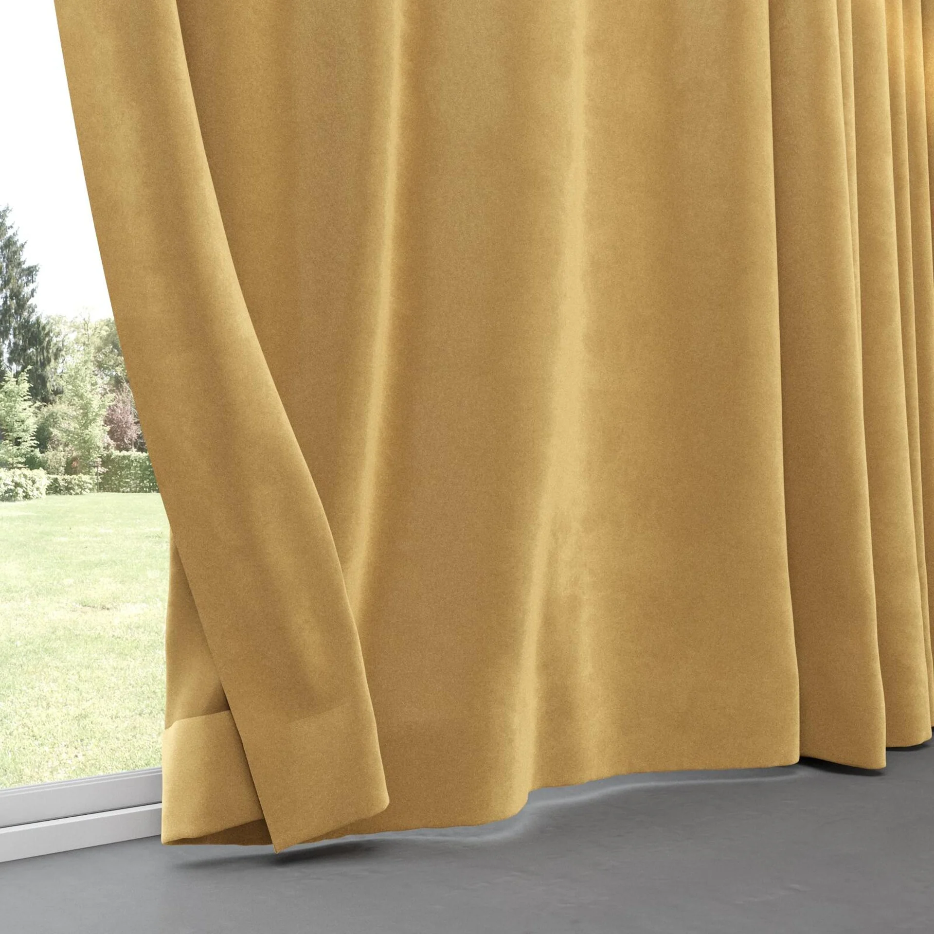 Bottom view of Velvelux Camel, pinch pleat