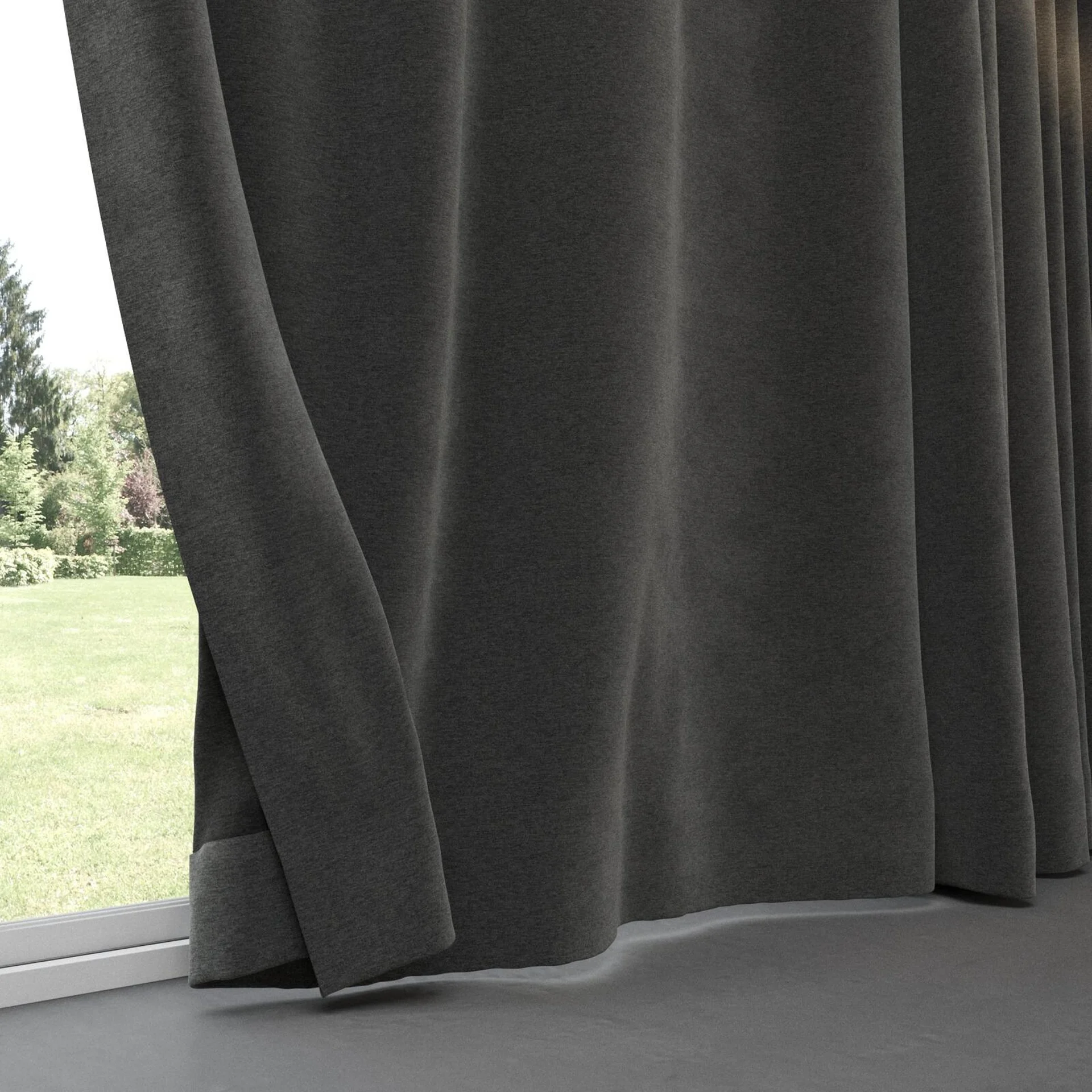 Bottom view of Geneva Charcoal, pinch pleat