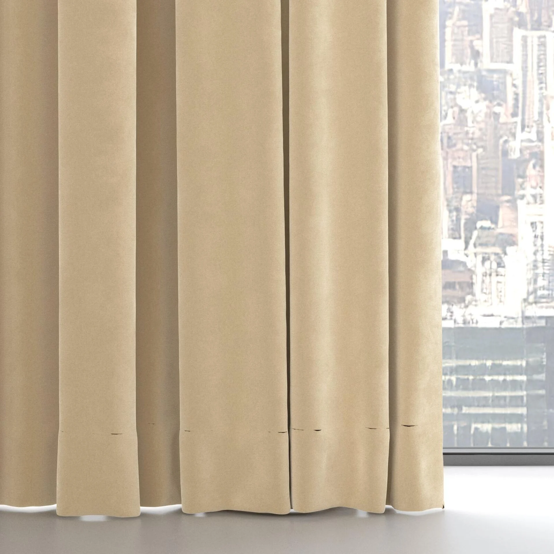 Bottom view of Lux Velvet Linen 8302, on hidden rail