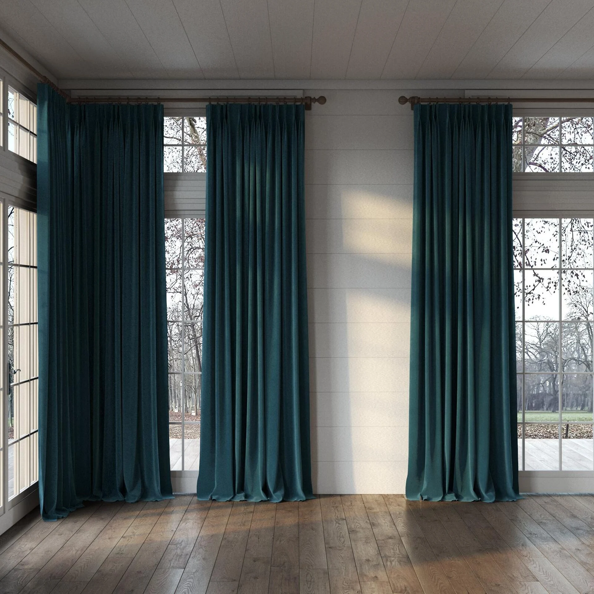 Full view of Vienna Tanzanite, puddled, on curtain rod