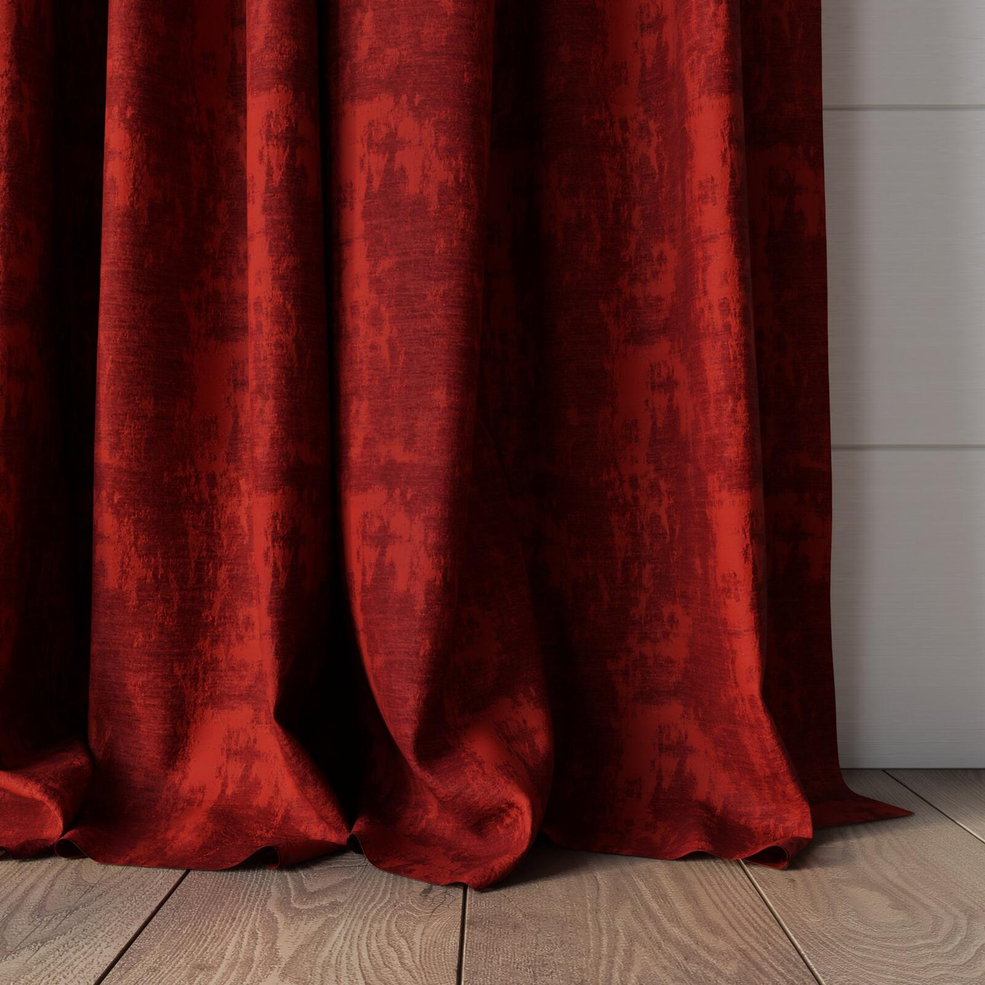 Bottom view of Innovation Ribbon, puddled, on curtain rod