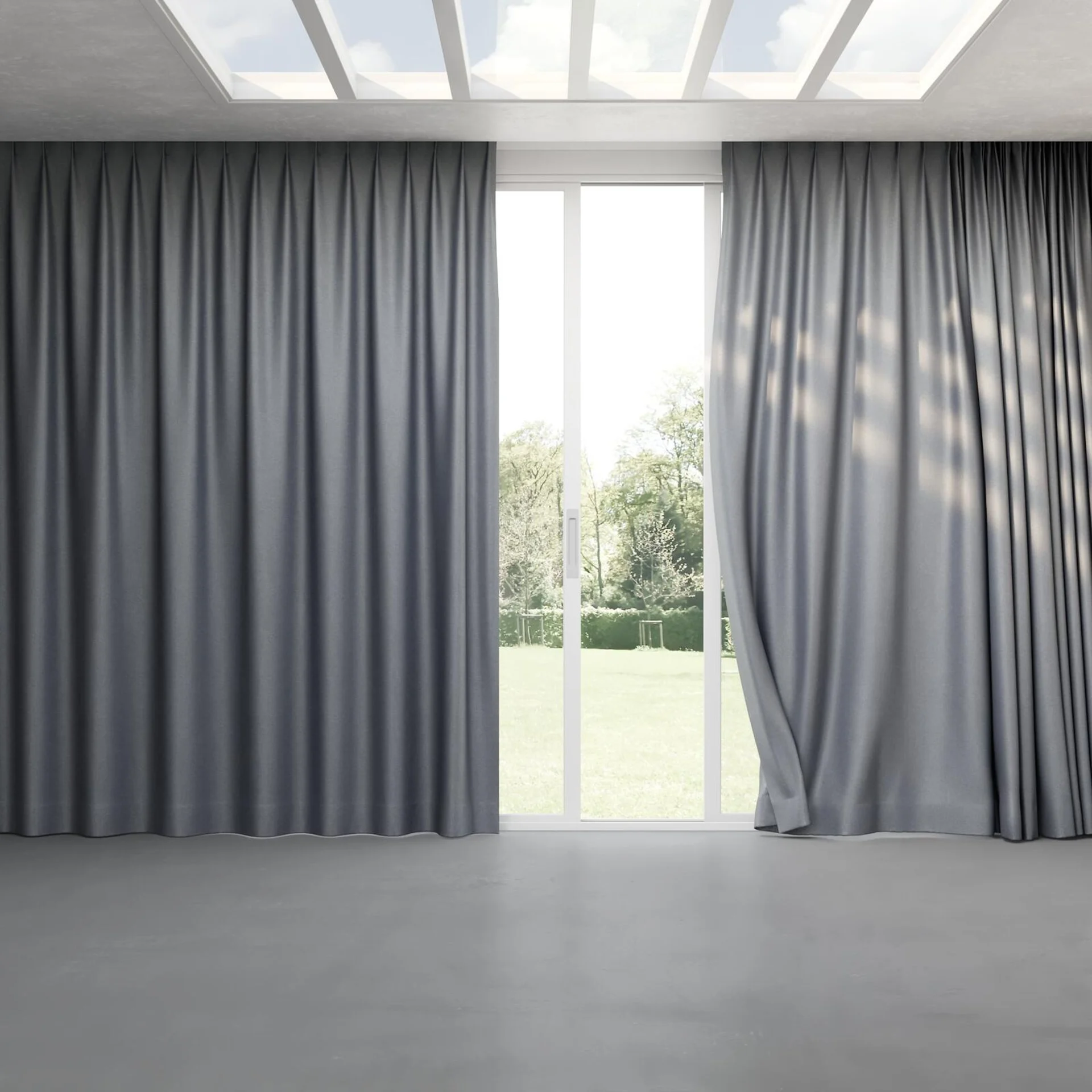Full view of Glamour Zinc, pinch pleat