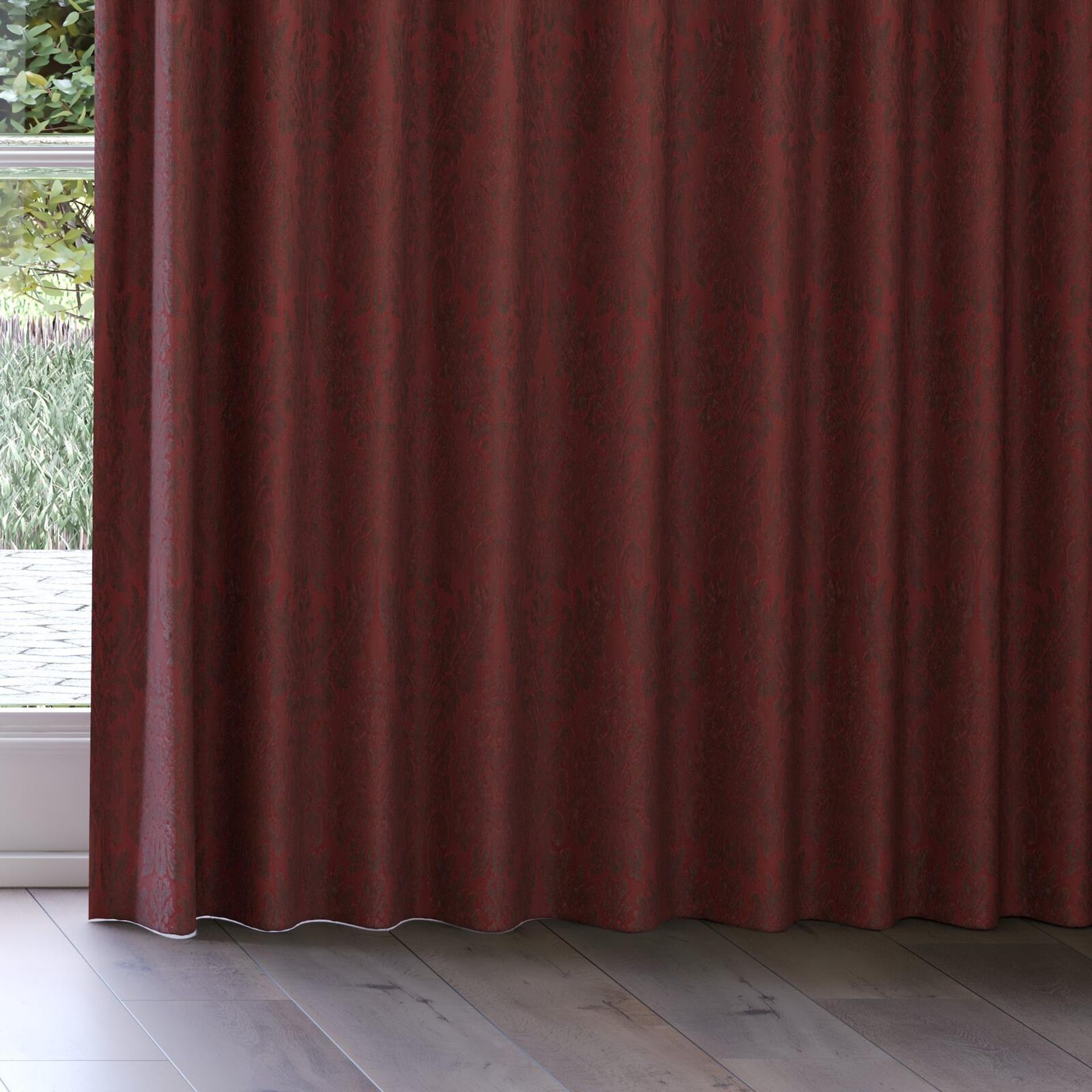 Bottom view of Gosh Bordeaux, on curtain rail