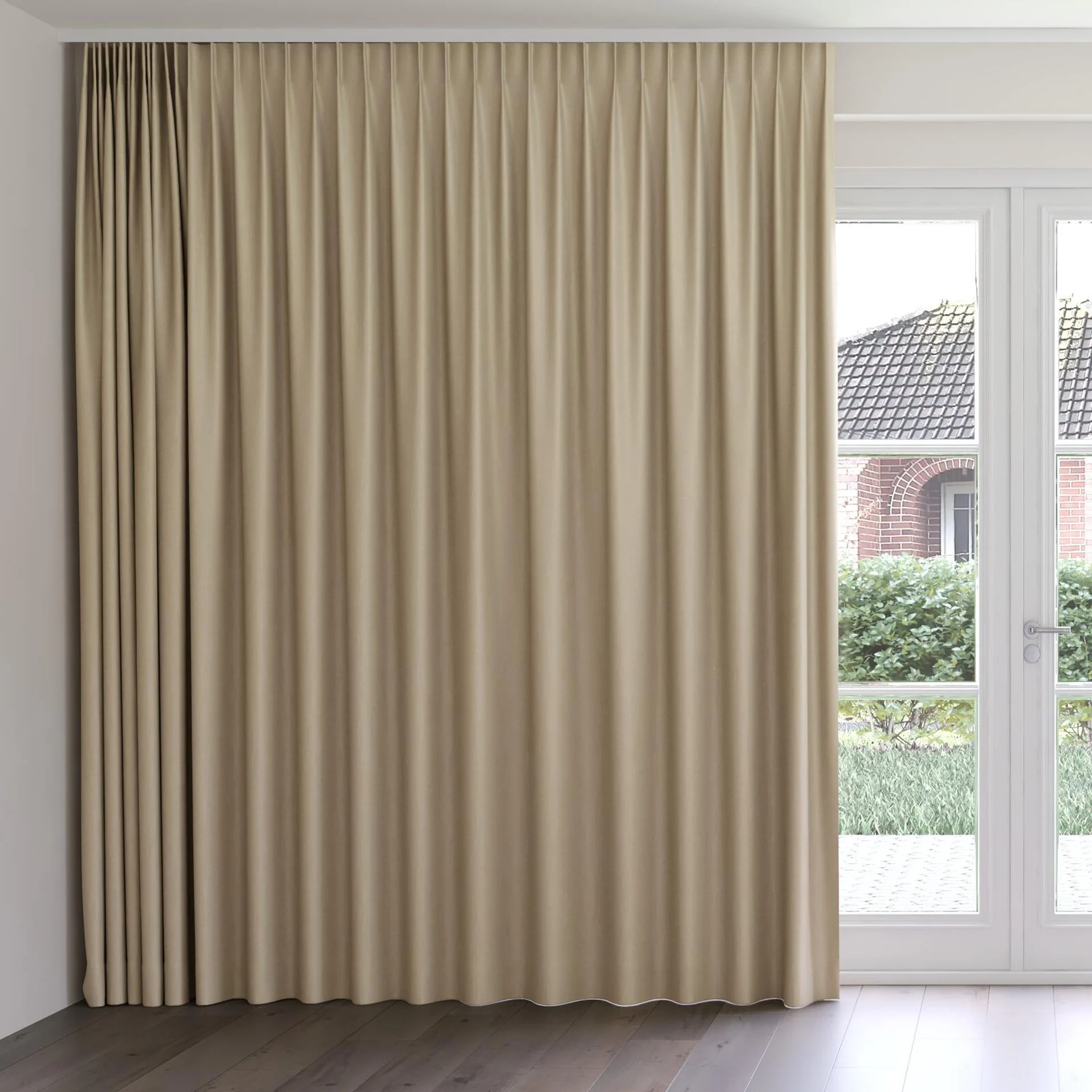 Front view of Kidglove Seagrass, on curtain rail