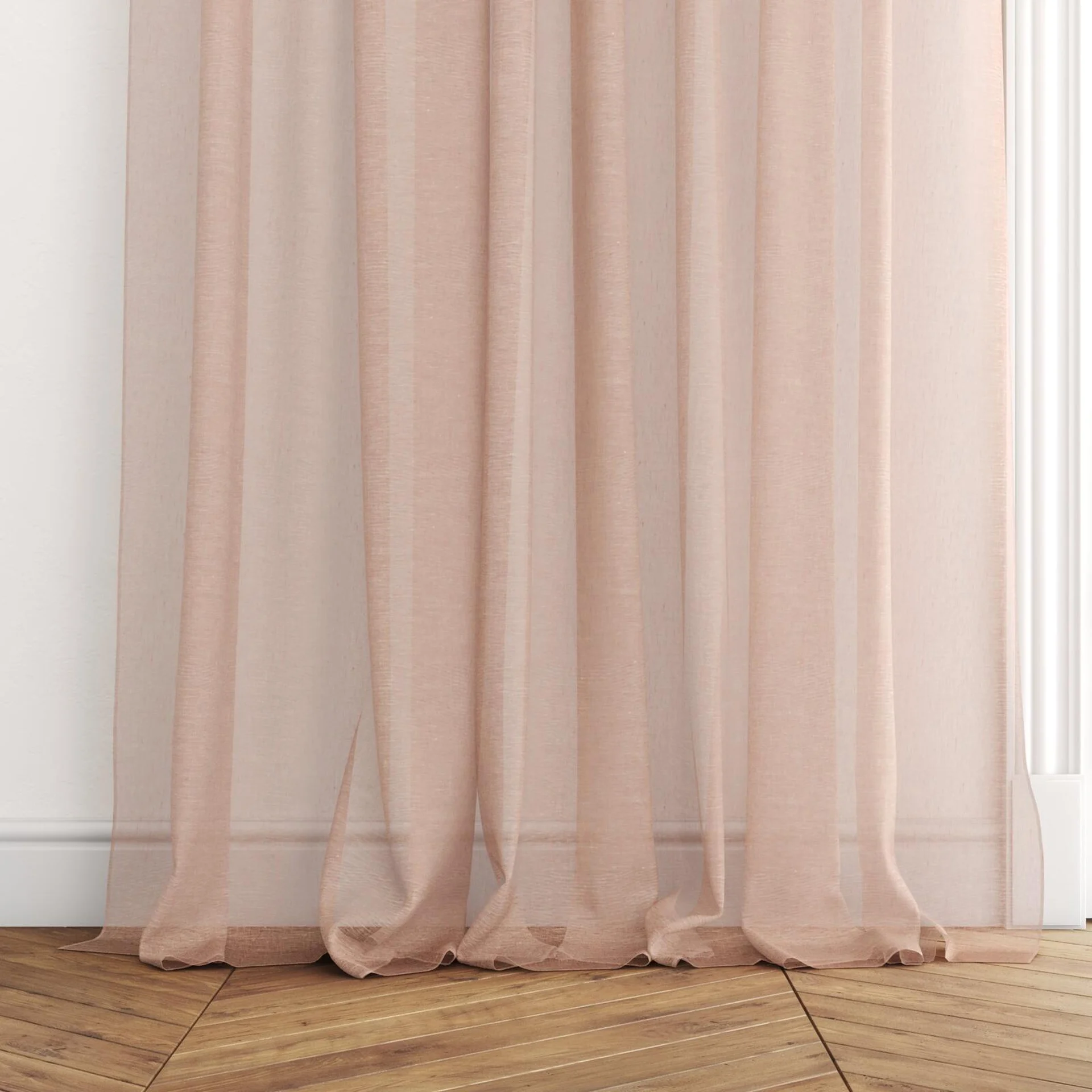 Bottom view of Pure Linen Langoustino, puddled with pinch pleat, on curtain rod