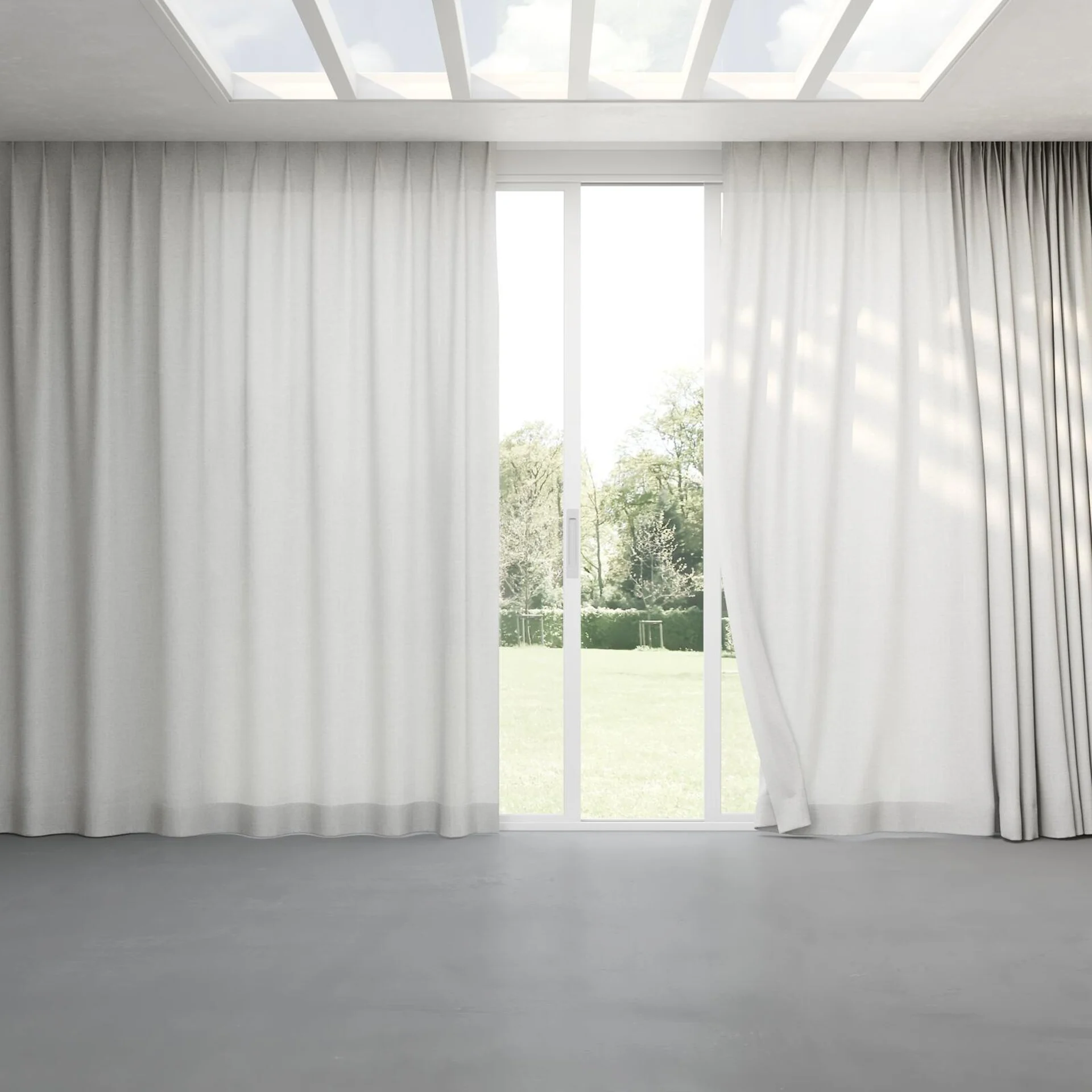 Full view of Envoy 2 Haze 320cm, pinch pleat