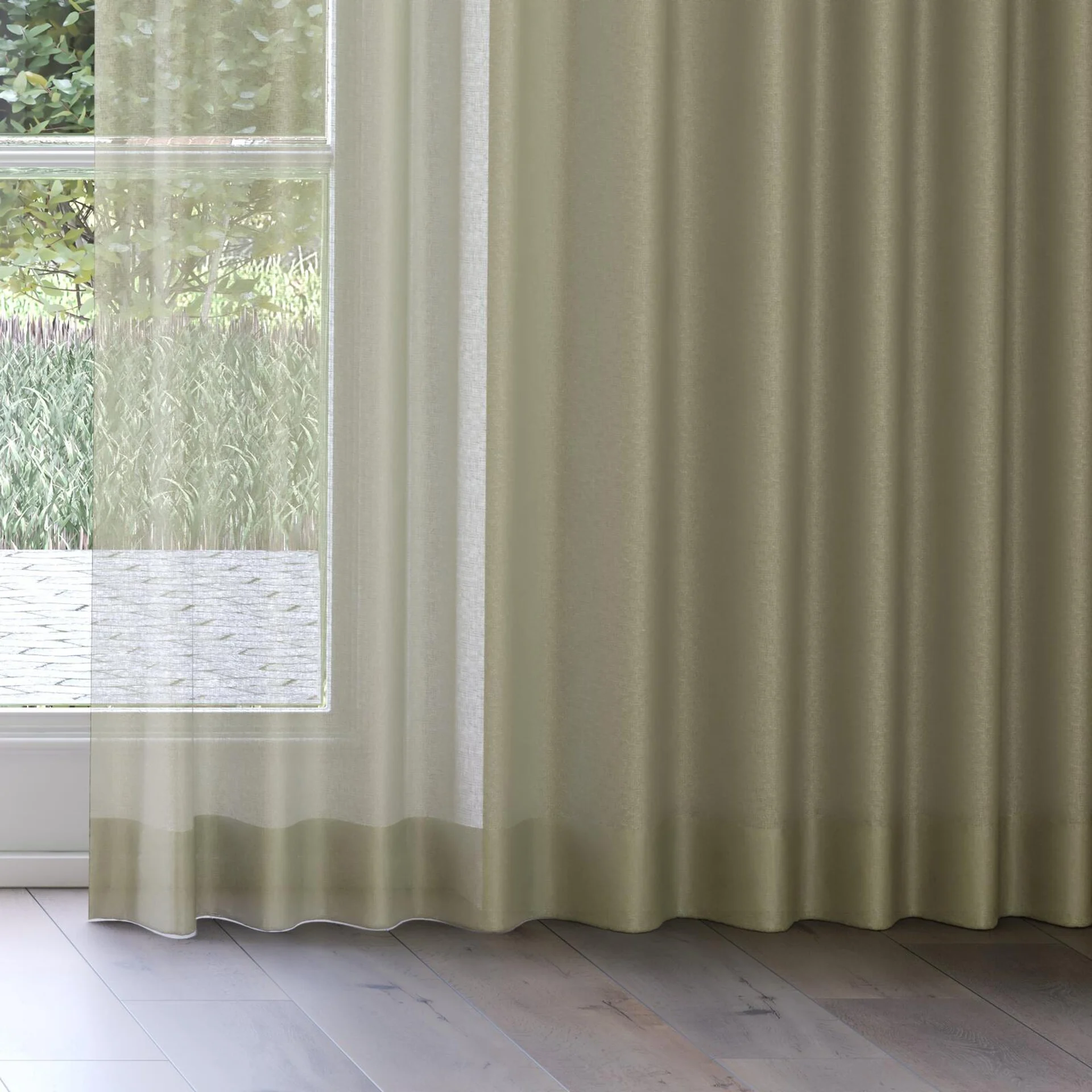 Bottom view of Reverie Sage, on curtain rail