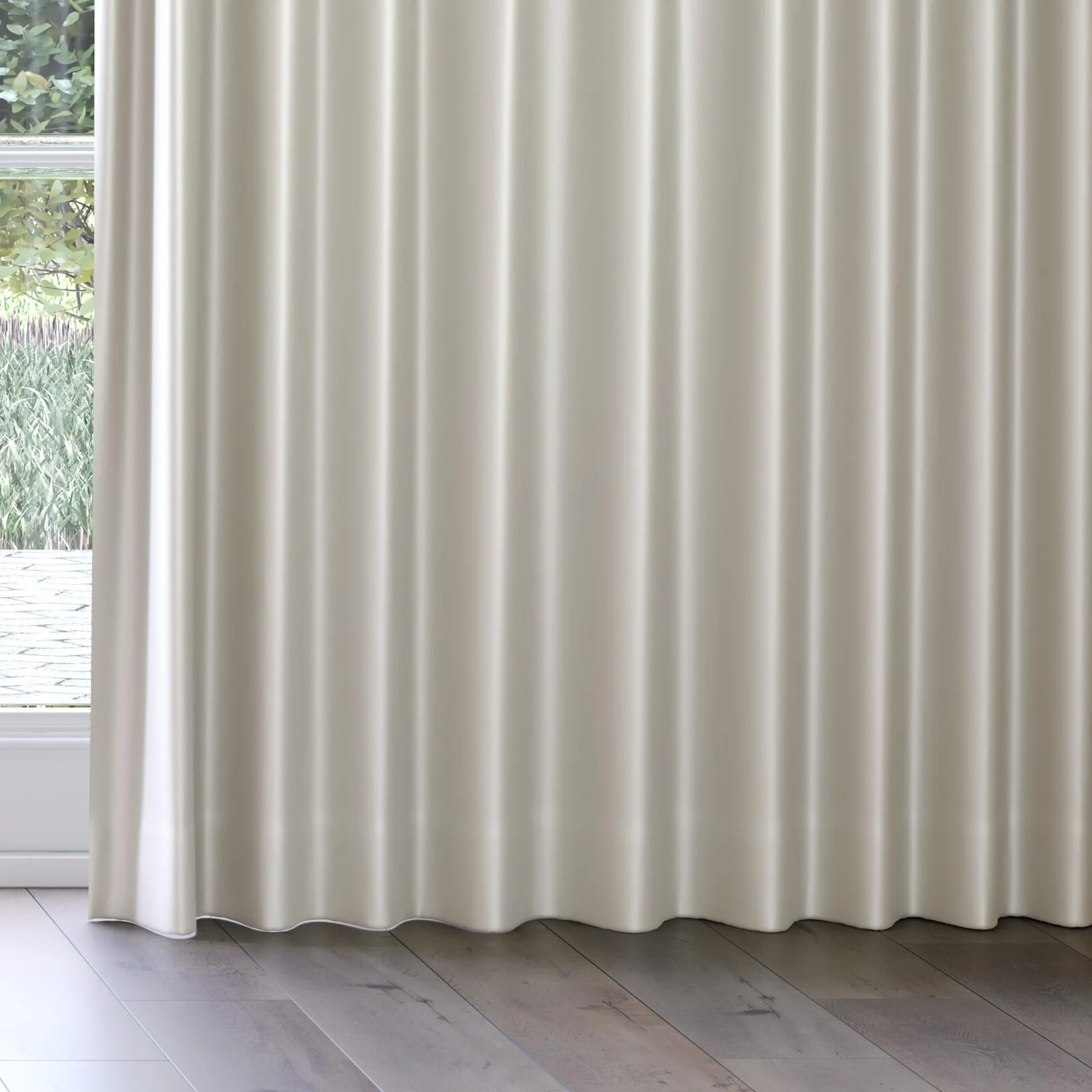 Bottom view of Moonbeam Angora, on curtain rail