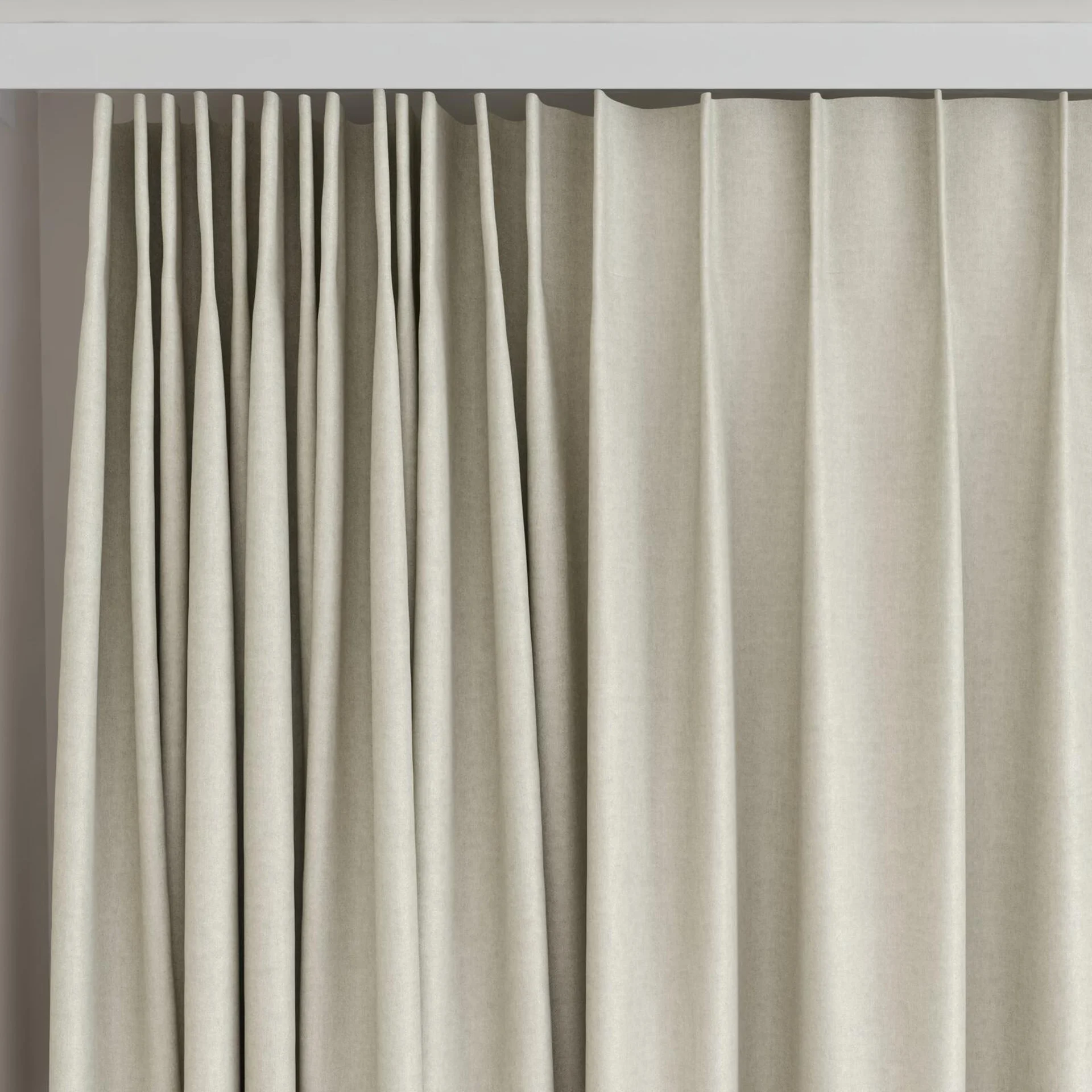 Top view of Cushy Sesame, on curtain rail