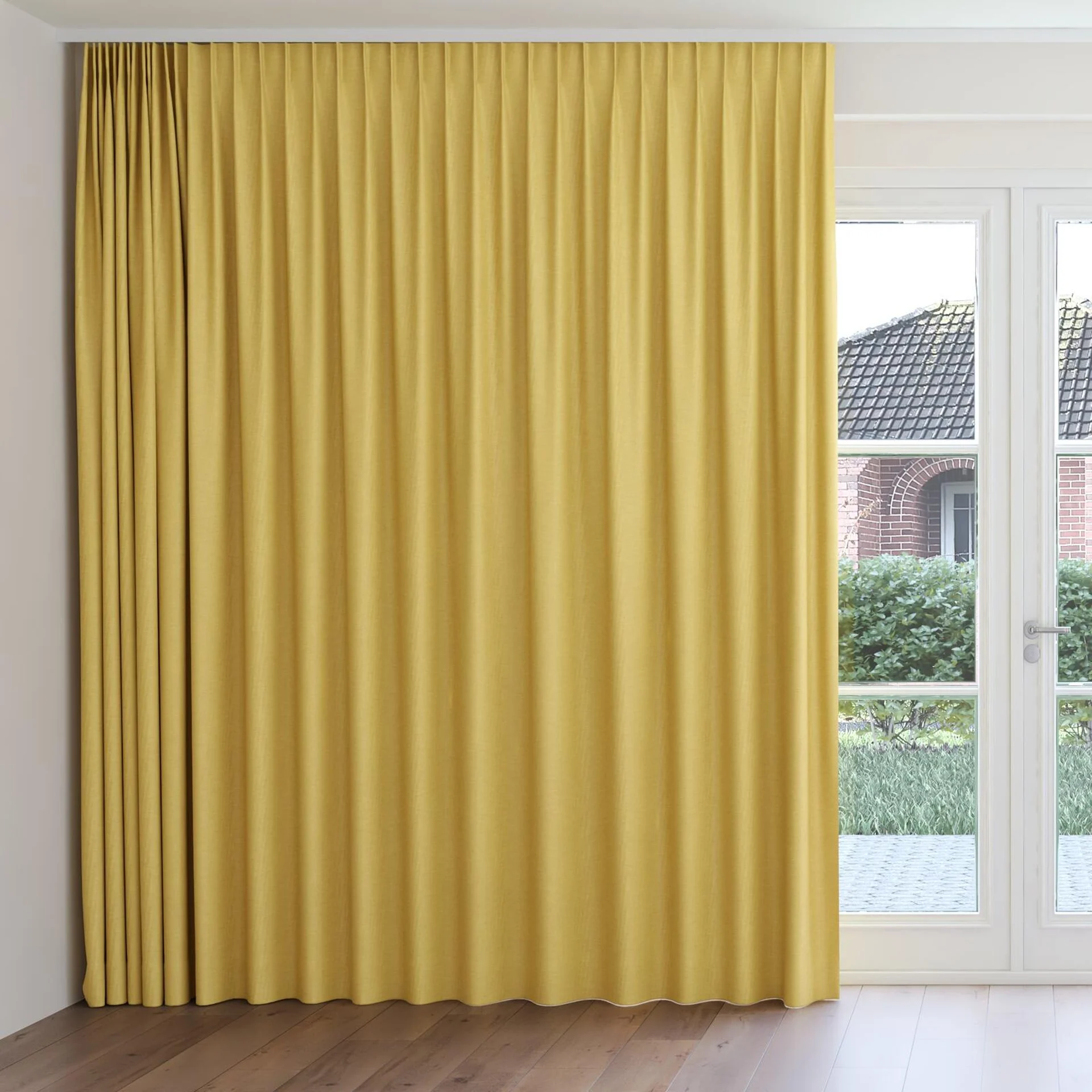 Front view of Casual Gold, on curtain rail