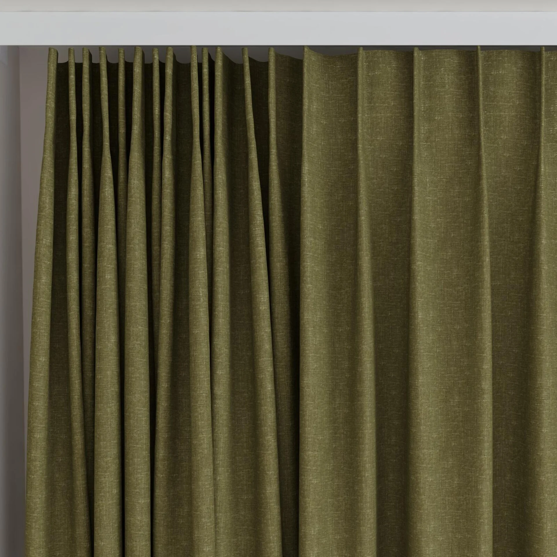Top view of Coverlet Hunter, on curtain rail
