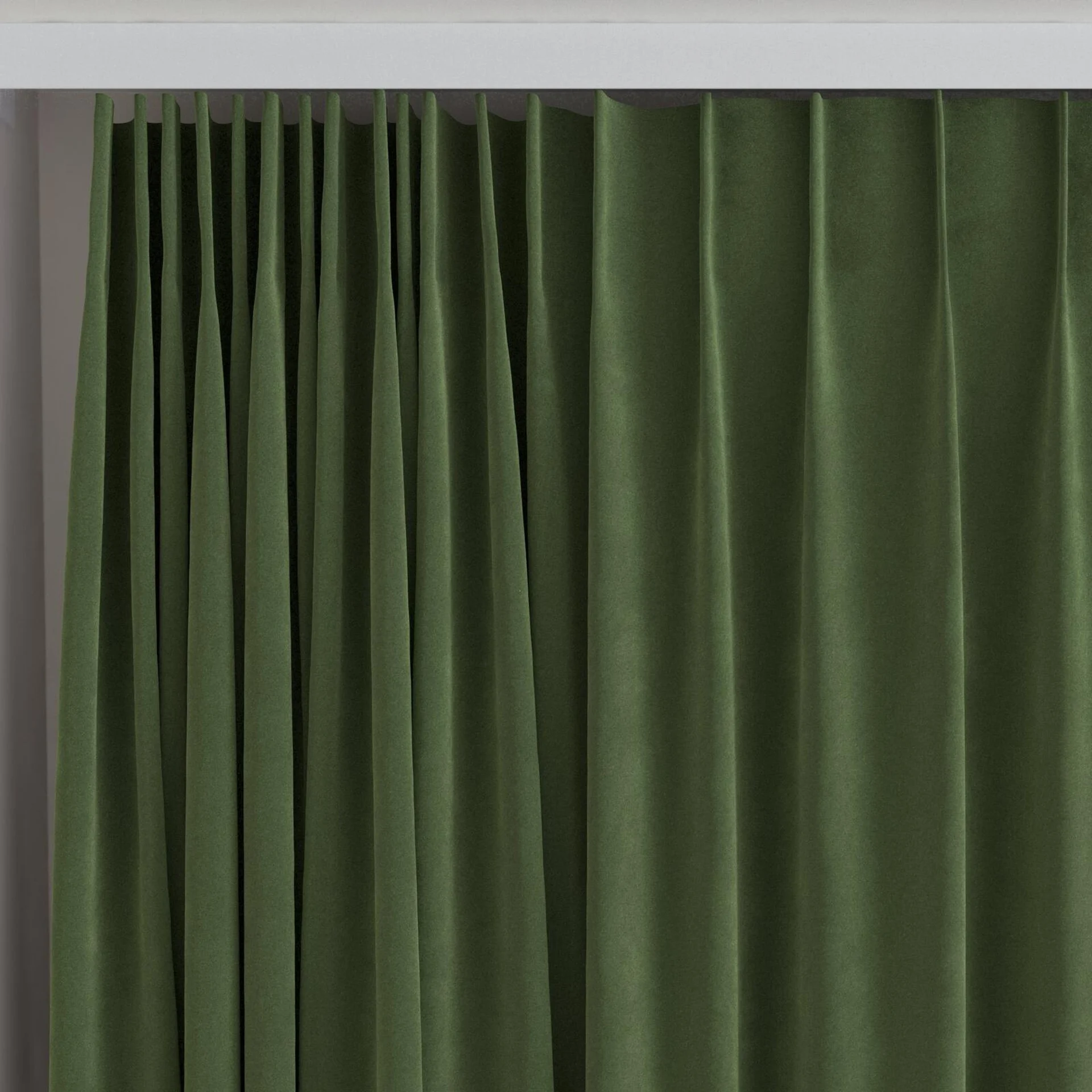 Top view of Lux Velvet Forest 8104, on curtain rail
