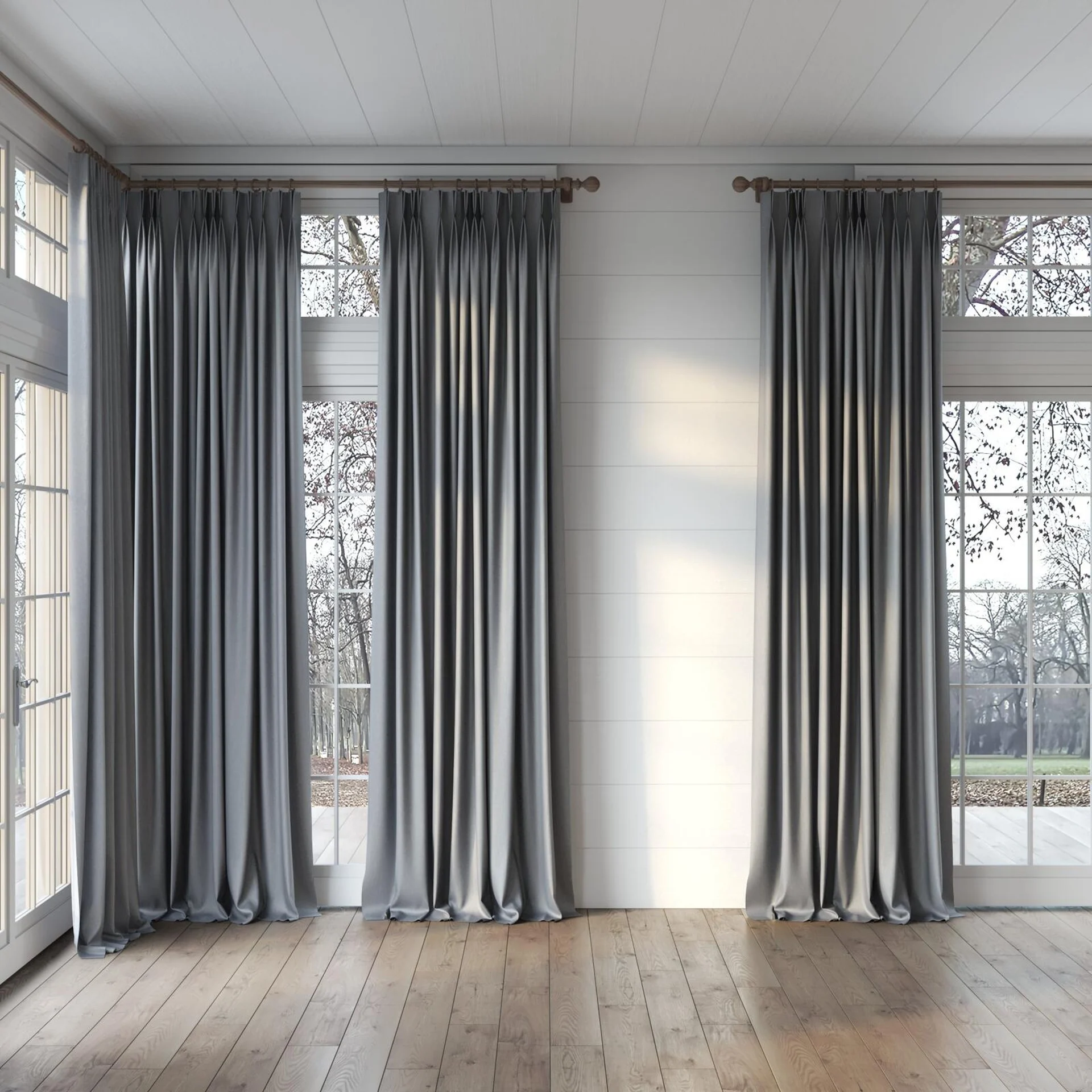 Full view of Bavaria Aluminium, puddled, on curtain rod