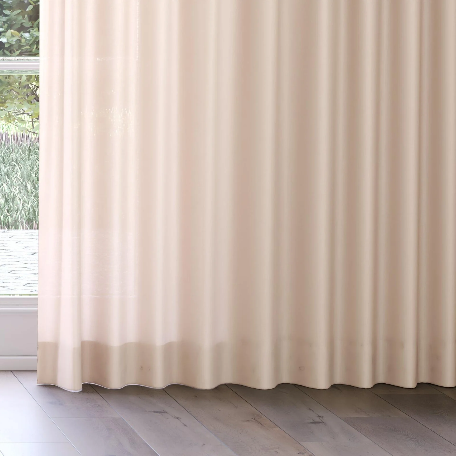 Bottom view of Kite Taupe, on curtain rail