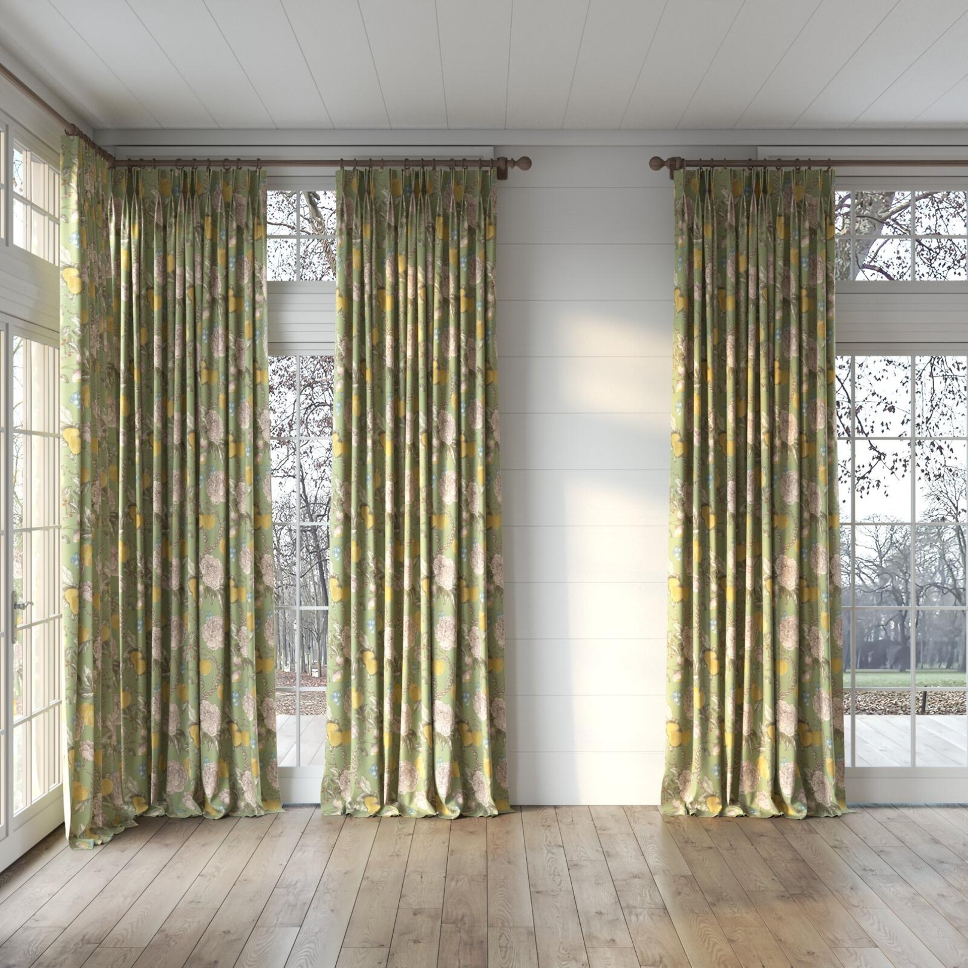 Full view of Valencia Orchard, puddled, on curtain rod