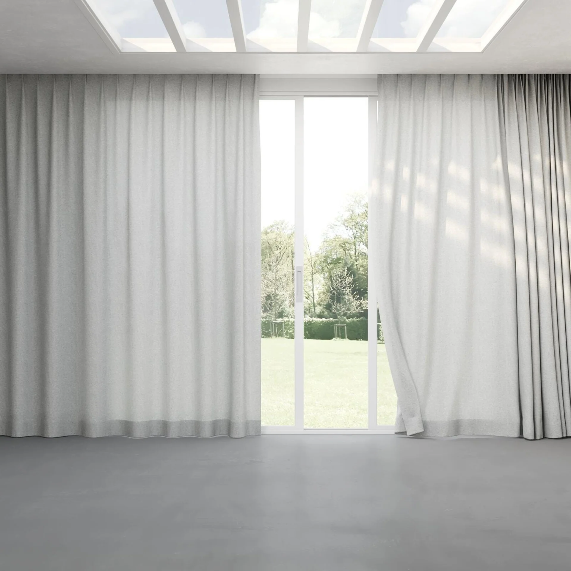 Full view of Envoy 2 Cement 320cm, pinch pleat