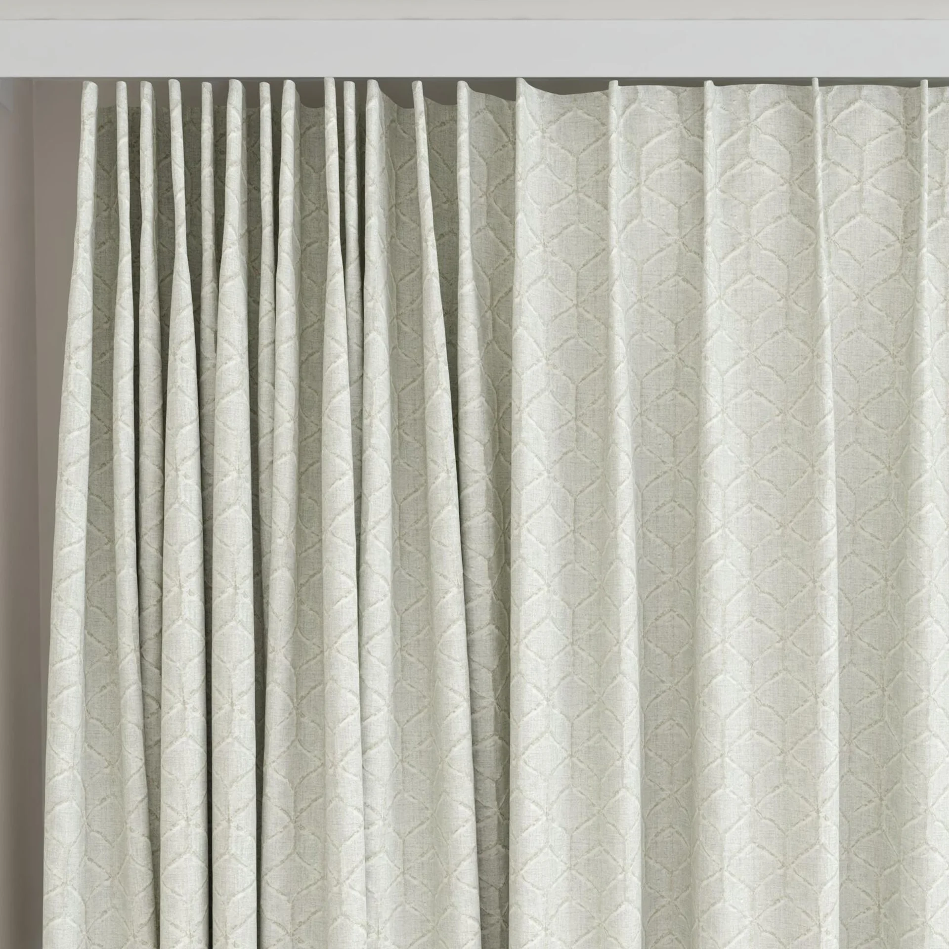 Top view of Momentous Cream, on curtain rail