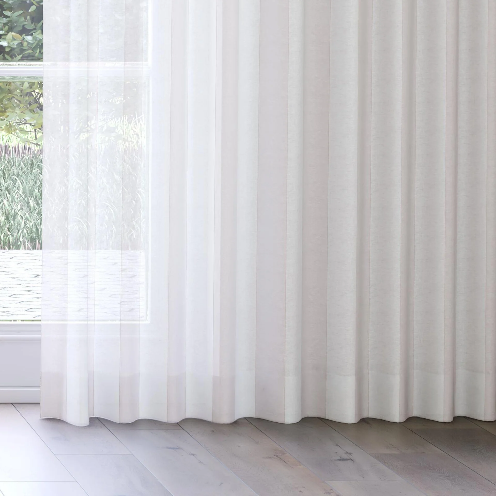 Bottom view of Kyoto Stripe Powder, on curtain rail