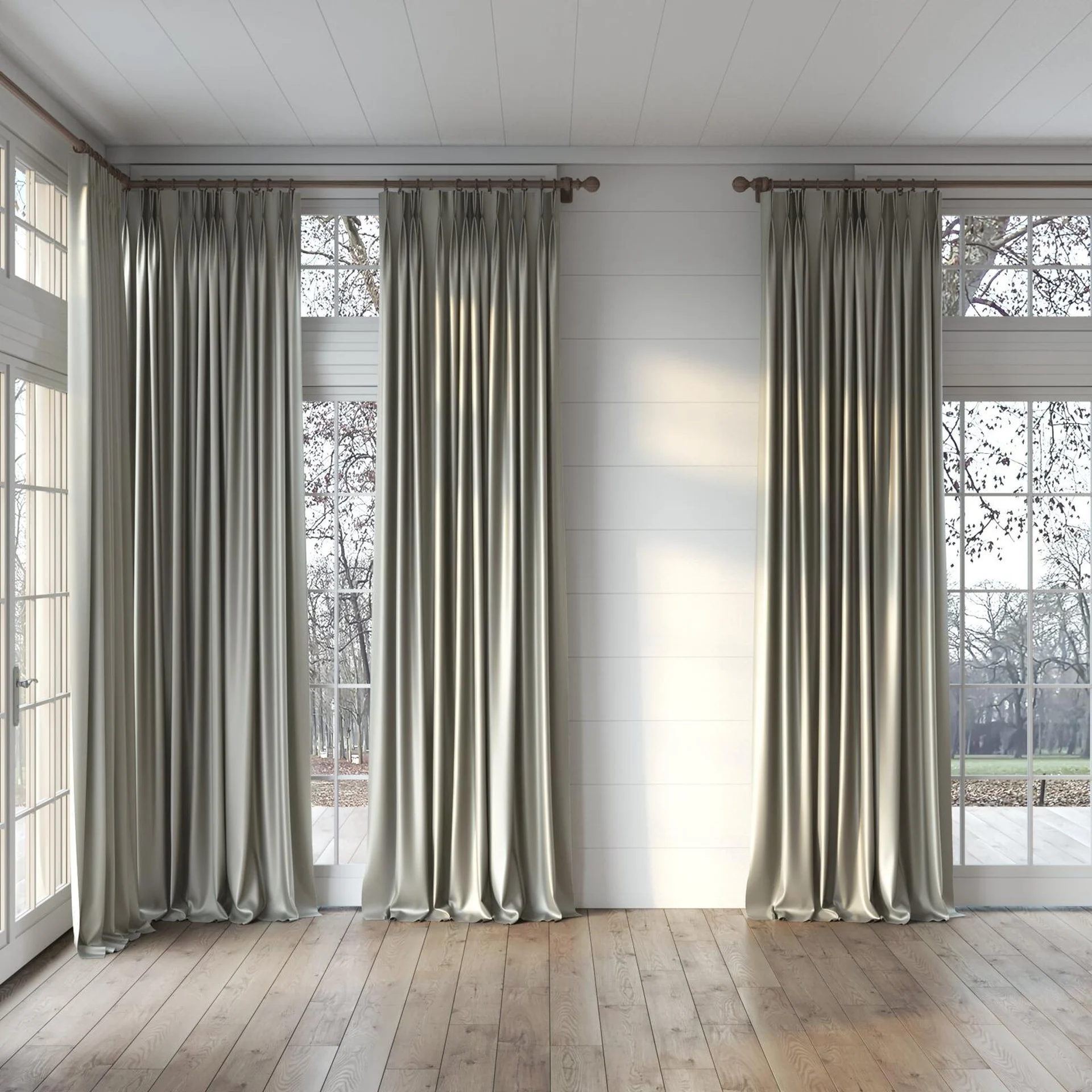 Full view of Sleek Castor, puddled, on curtain rod