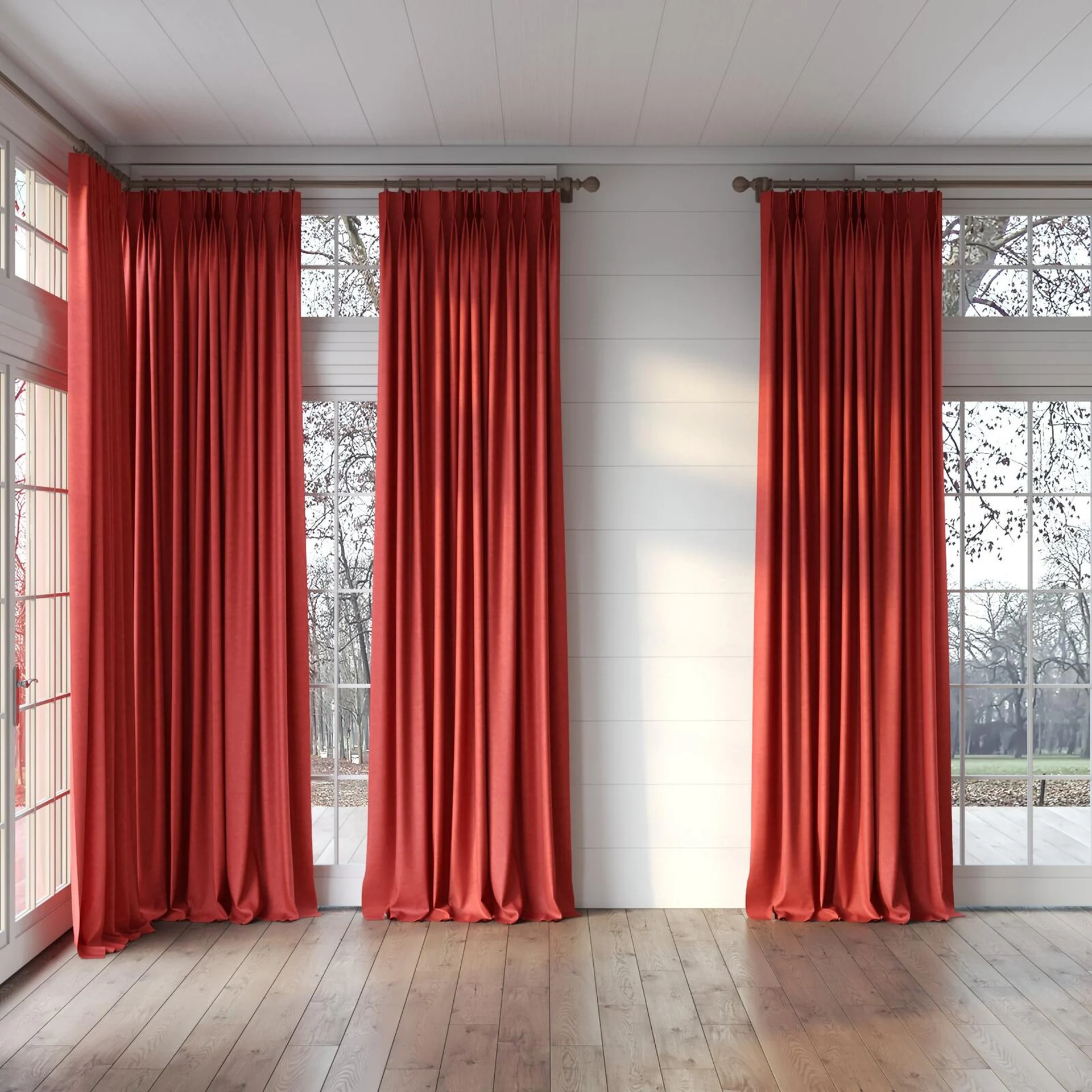 Full view of Colourwash Berry, puddled, on curtain rod