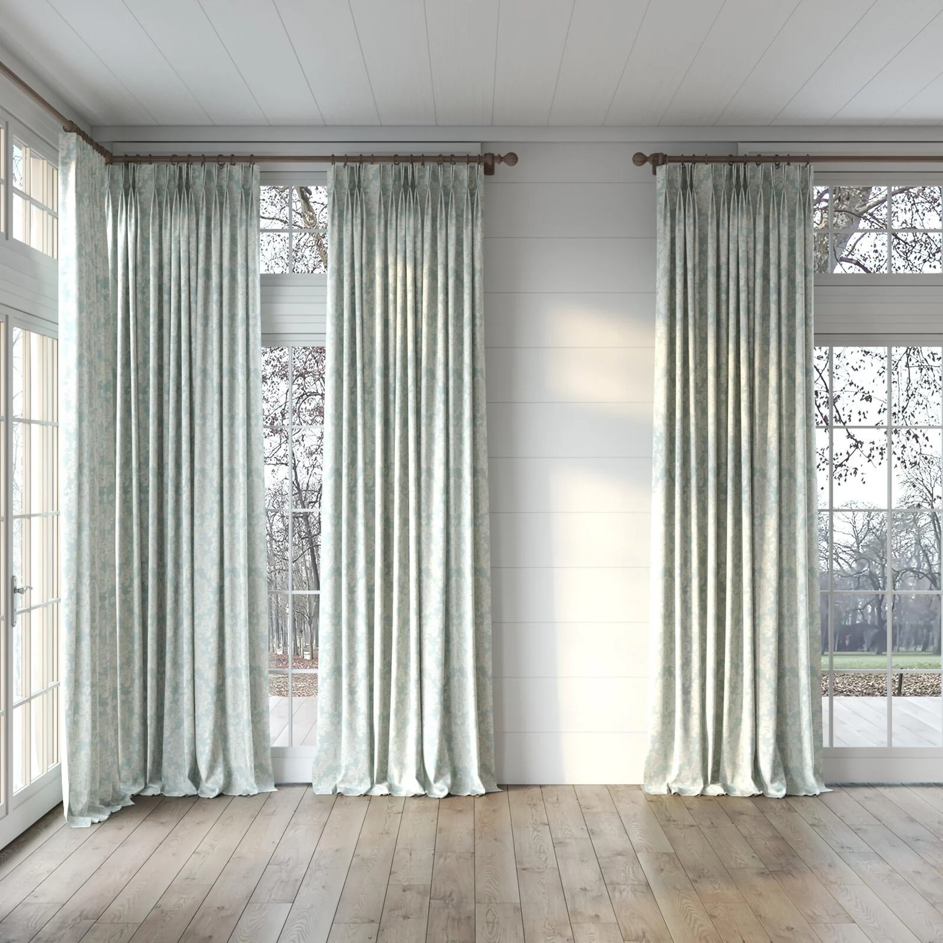 Full view of Damian Pool, puddled, on curtain rod